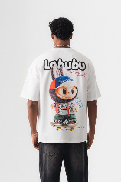 Labubu Beyaz Oversize Baskılı T-Shirt