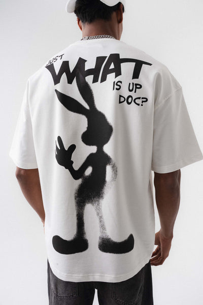 Just What Is Up Doc Beyaz Oversize Baskılı T-Shirt