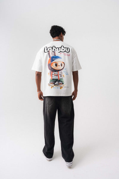 Labubu Beyaz Oversize Baskılı T-Shirt