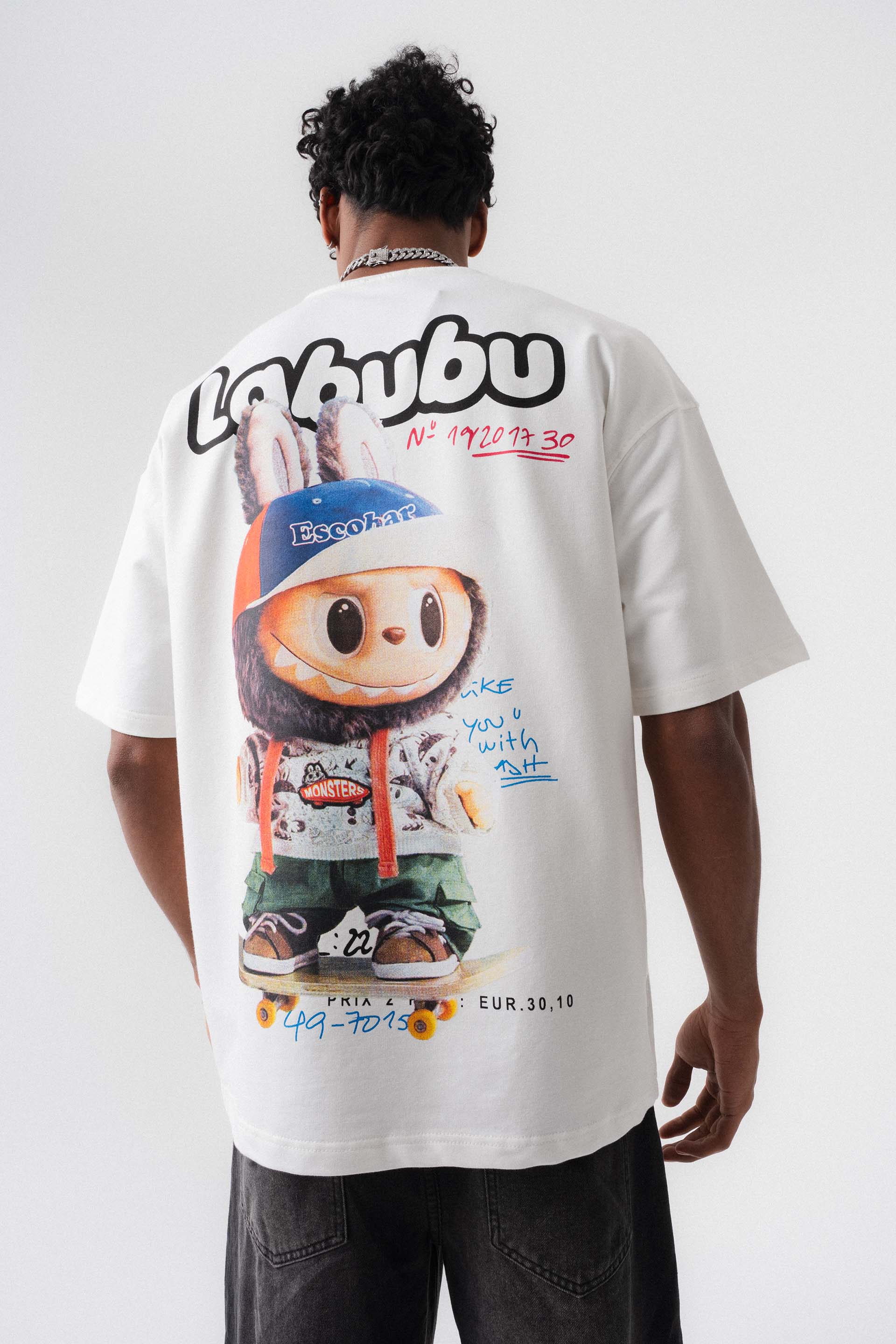 Labubu Beyaz Oversize Baskılı T-Shirt