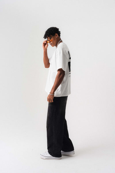 La Mafia Beyaz Oversize Baskılı T-Shirt