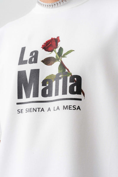 La Mafia Beyaz Oversize Baskılı T-Shirt