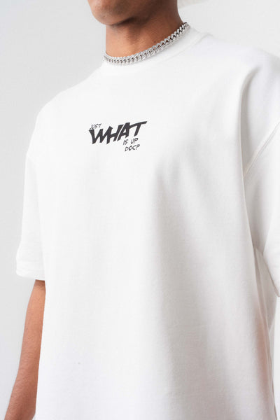 Just What Is Up Doc Beyaz Oversize Baskılı T-Shirt