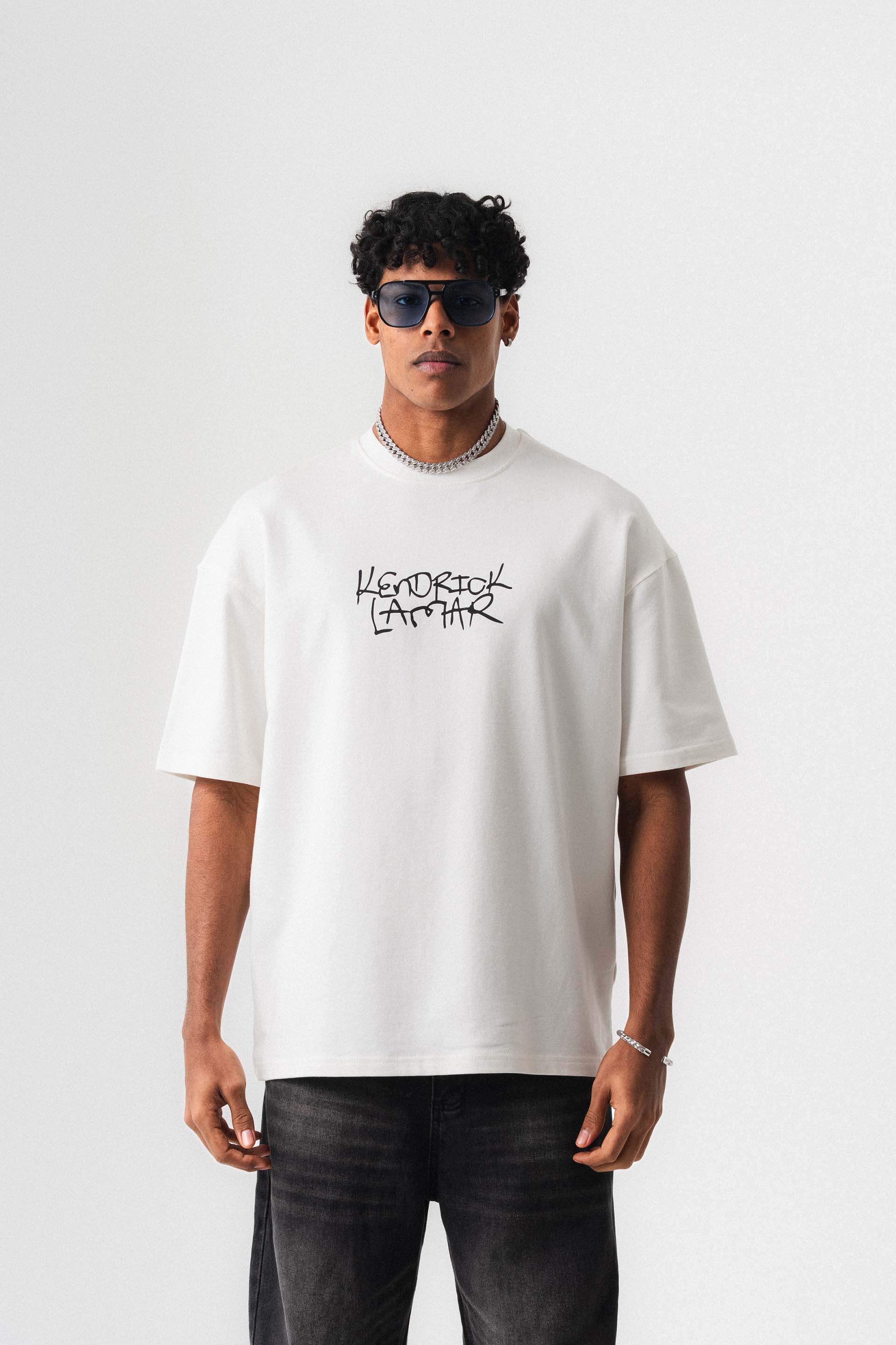 Kendrick Lamar Beyaz Oversize Baskılı T-Shirt