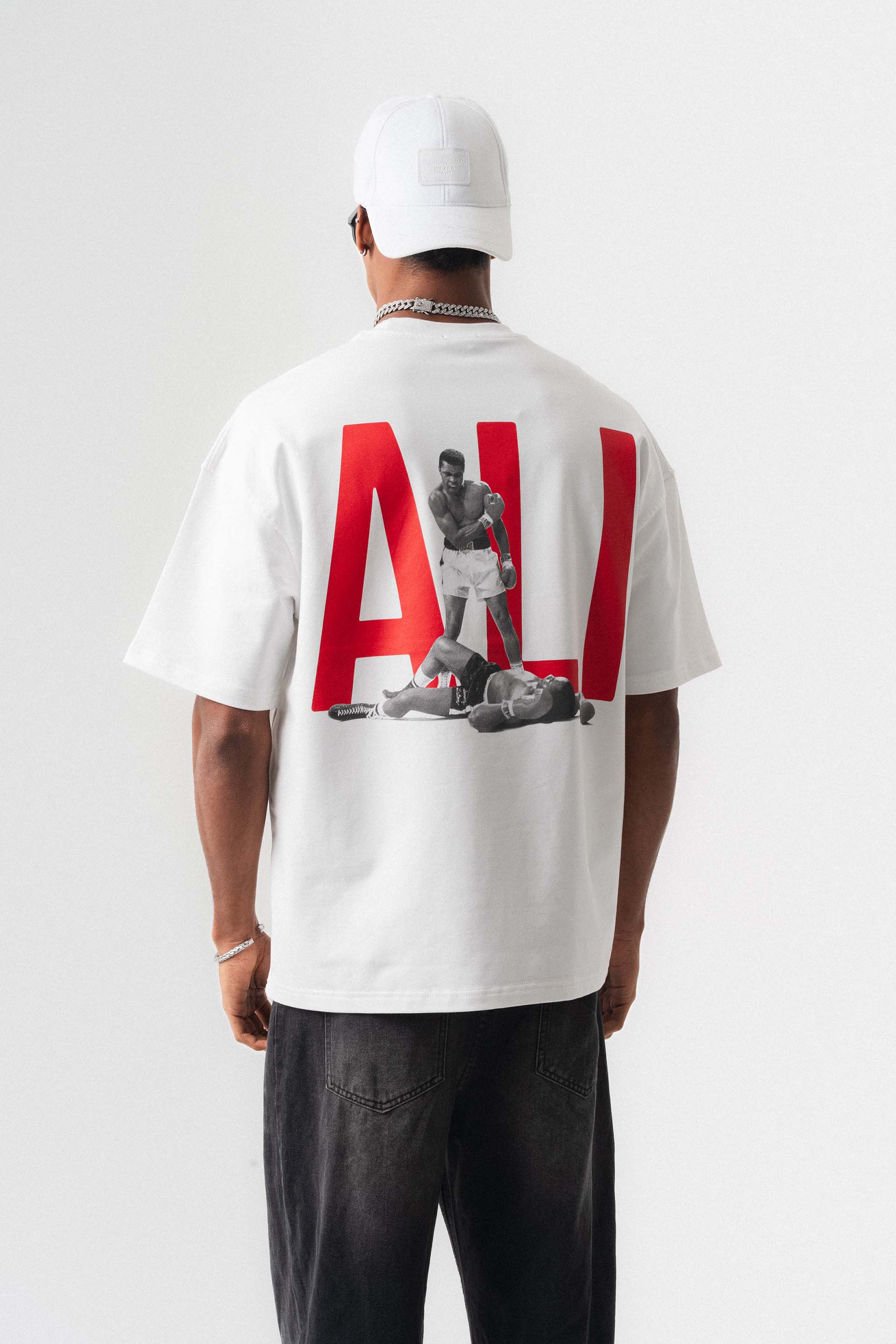 Muhammed Ali Beyaz Oversize Baskılı T-Shirt