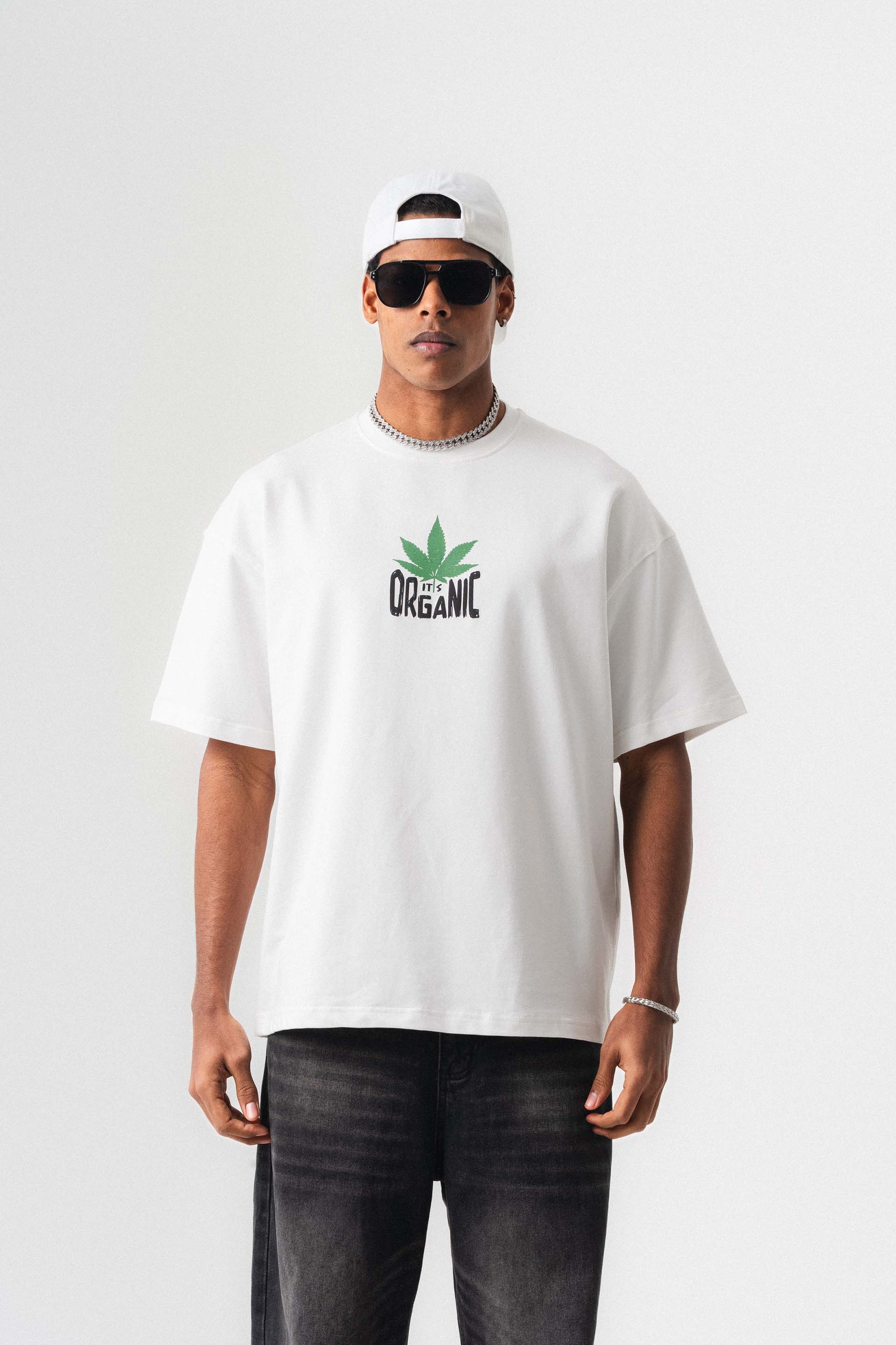 Don't Panic It's Organic Beyaz Oversize Baskılı T-Shirt