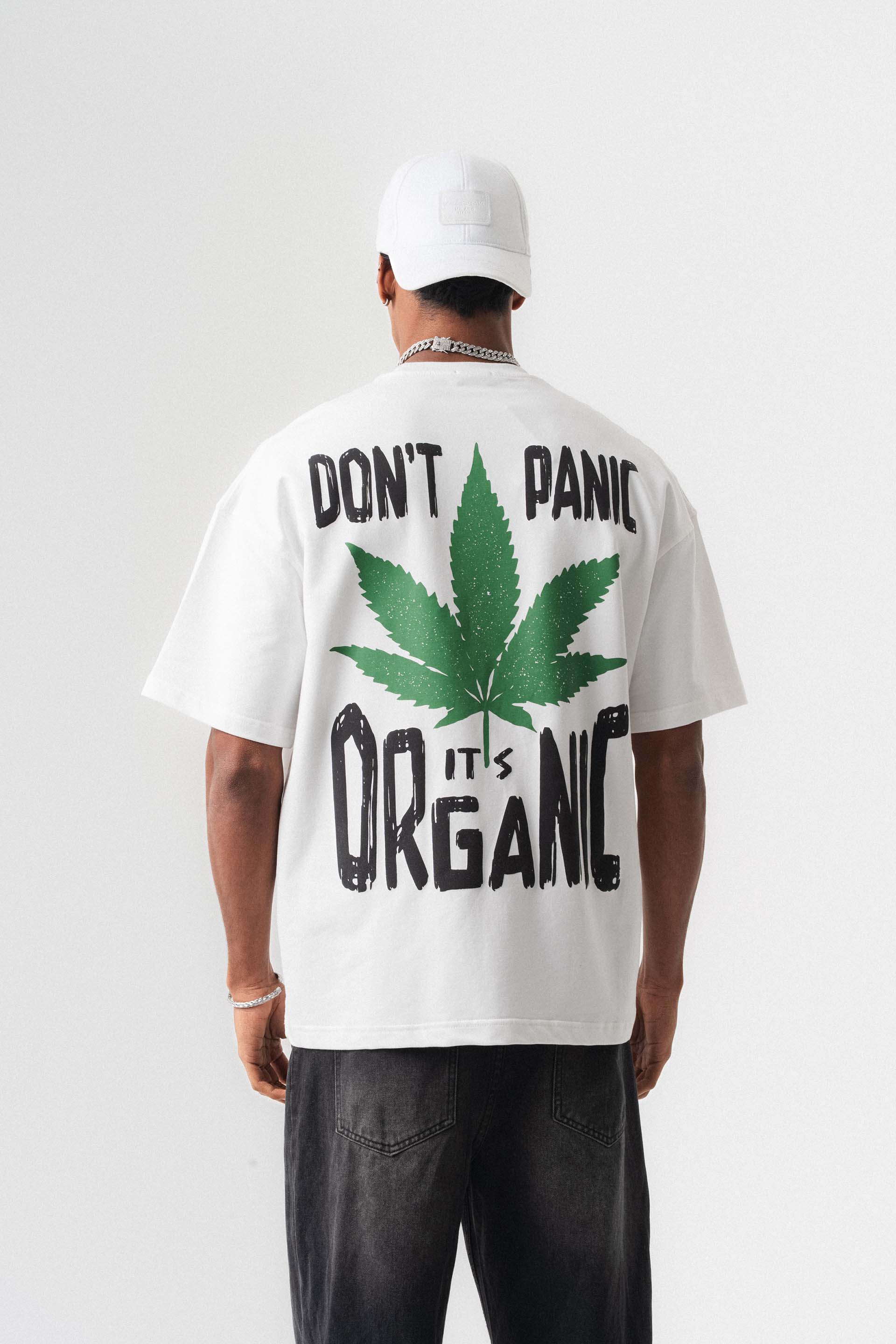 Don't Panic It's Organic Beyaz Oversize Baskılı T-Shirt