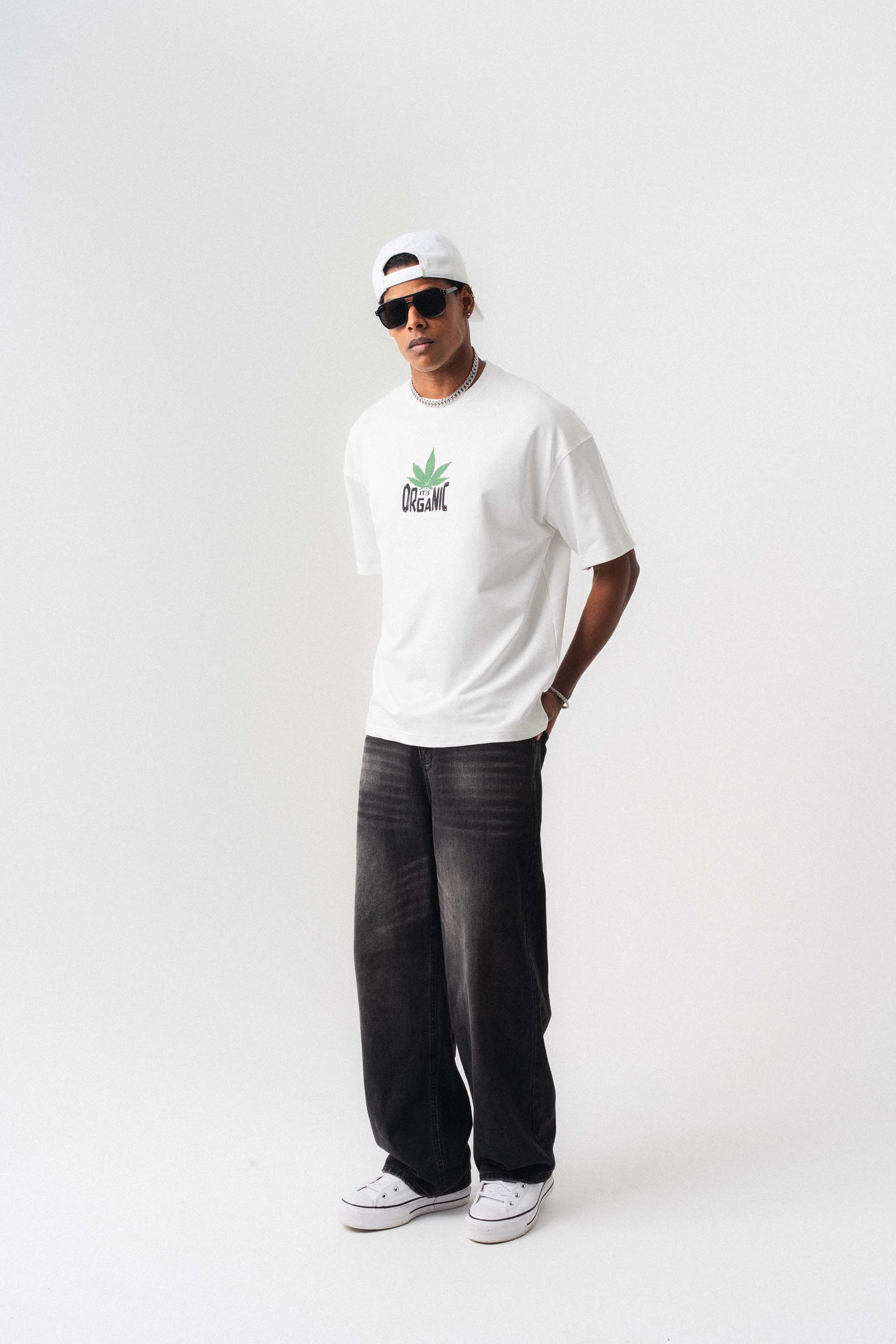 Don't Panic It's Organic Beyaz Oversize Baskılı T-Shirt