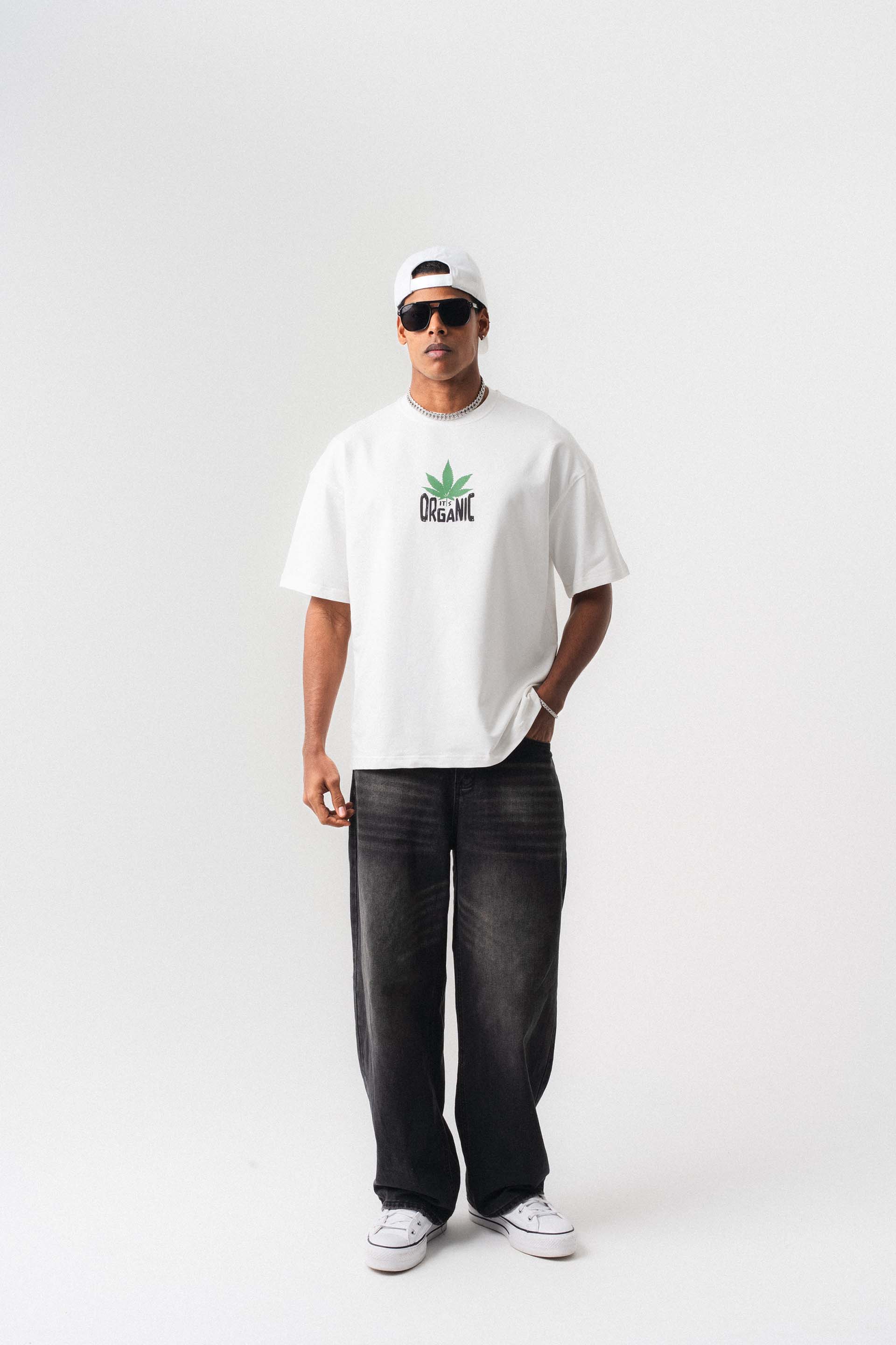 Don't Panic It's Organic Beyaz Oversize Baskılı T-Shirt