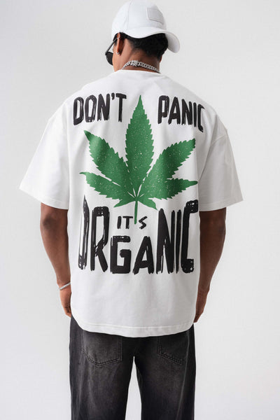 Don't Panic It's Organic Beyaz Oversize Baskılı T-Shirt