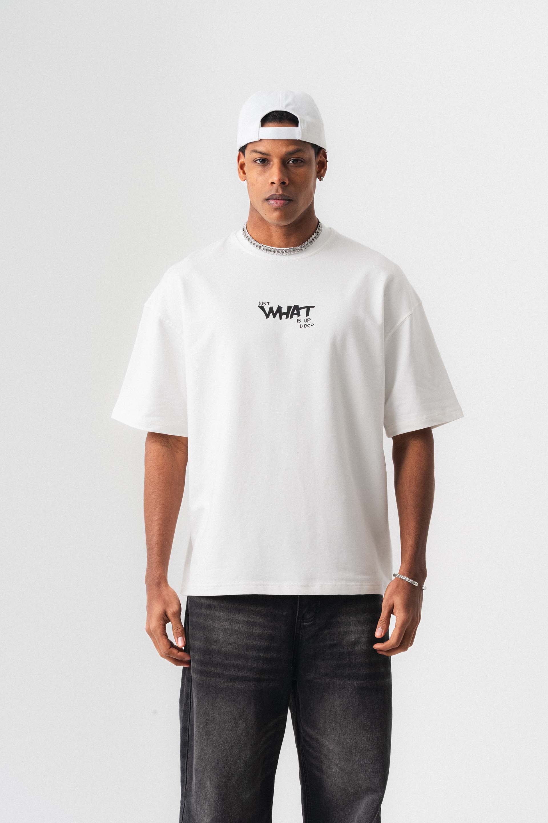 Just What Is Up Doc Beyaz Oversize Baskılı T-Shirt