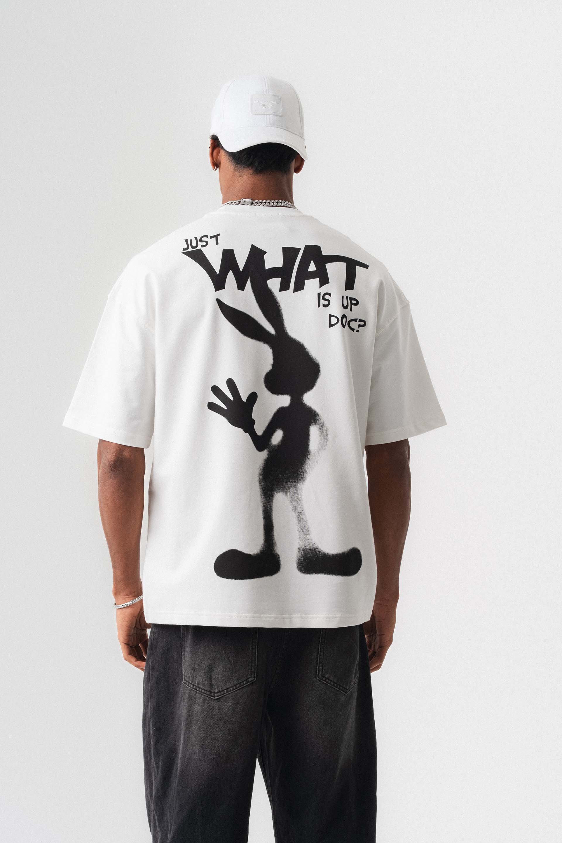 Just What Is Up Doc Beyaz Oversize Baskılı T-Shirt