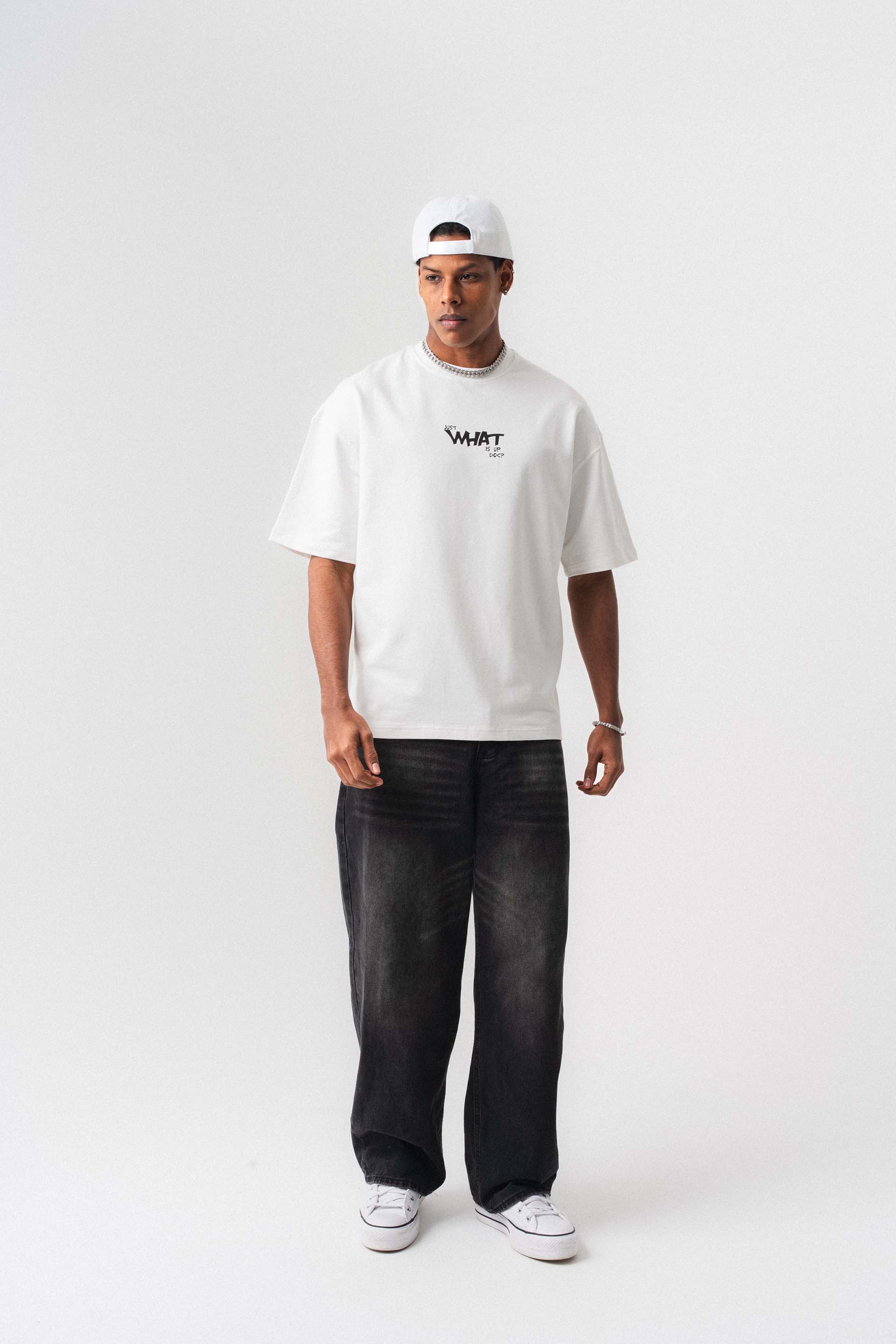 Just What Is Up Doc Beyaz Oversize Baskılı T-Shirt