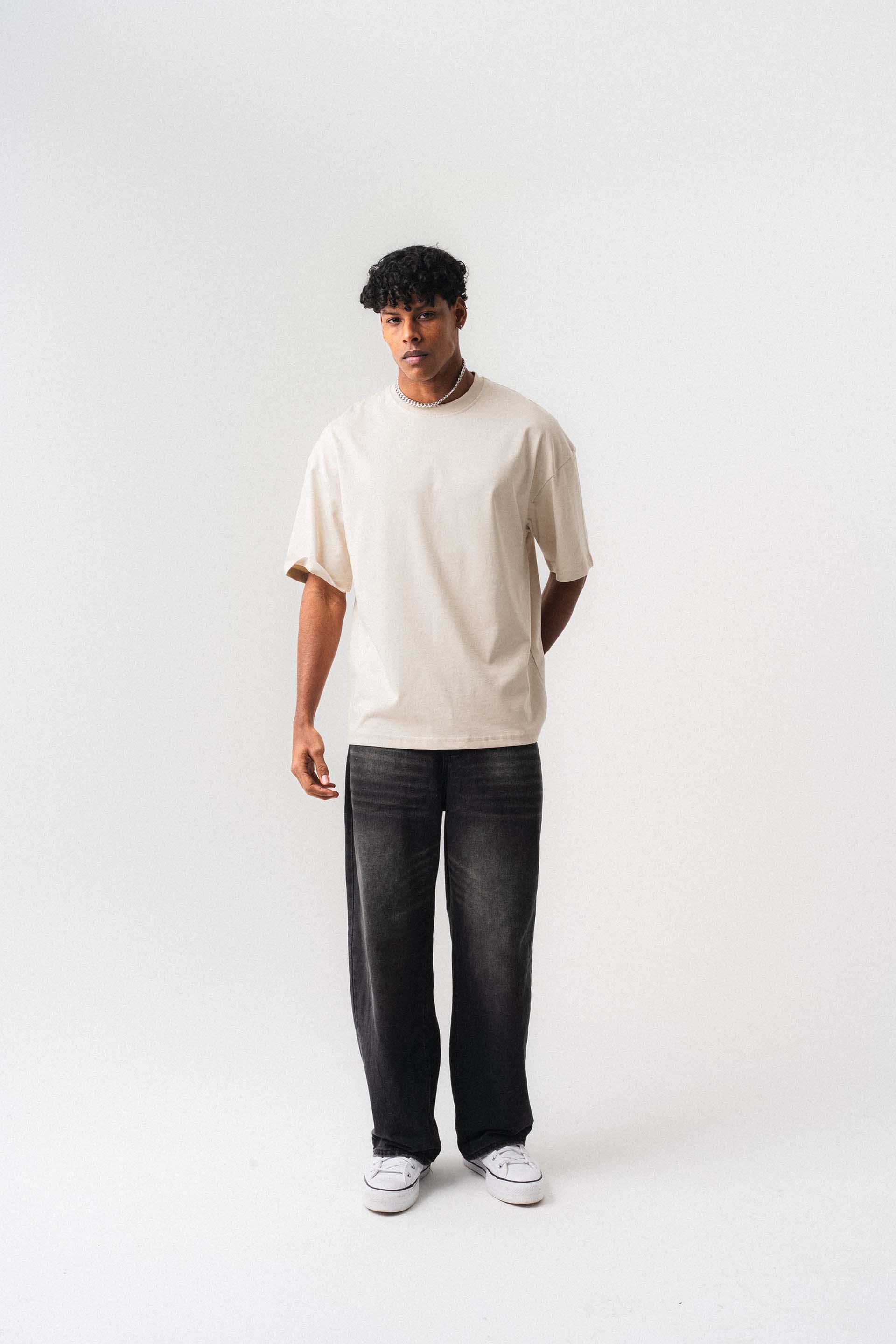 Oversize Basic Kırık Beyaz T-Shirt