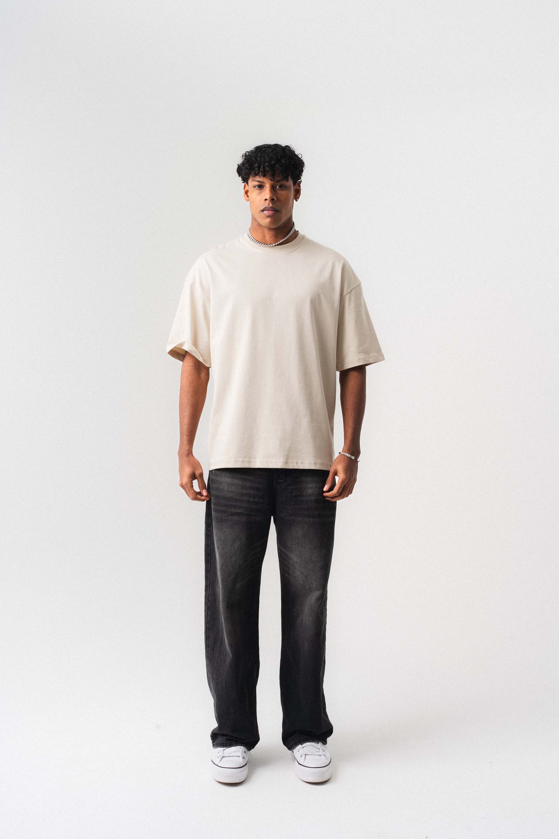 Oversize Basic Kırık Beyaz T-Shirt