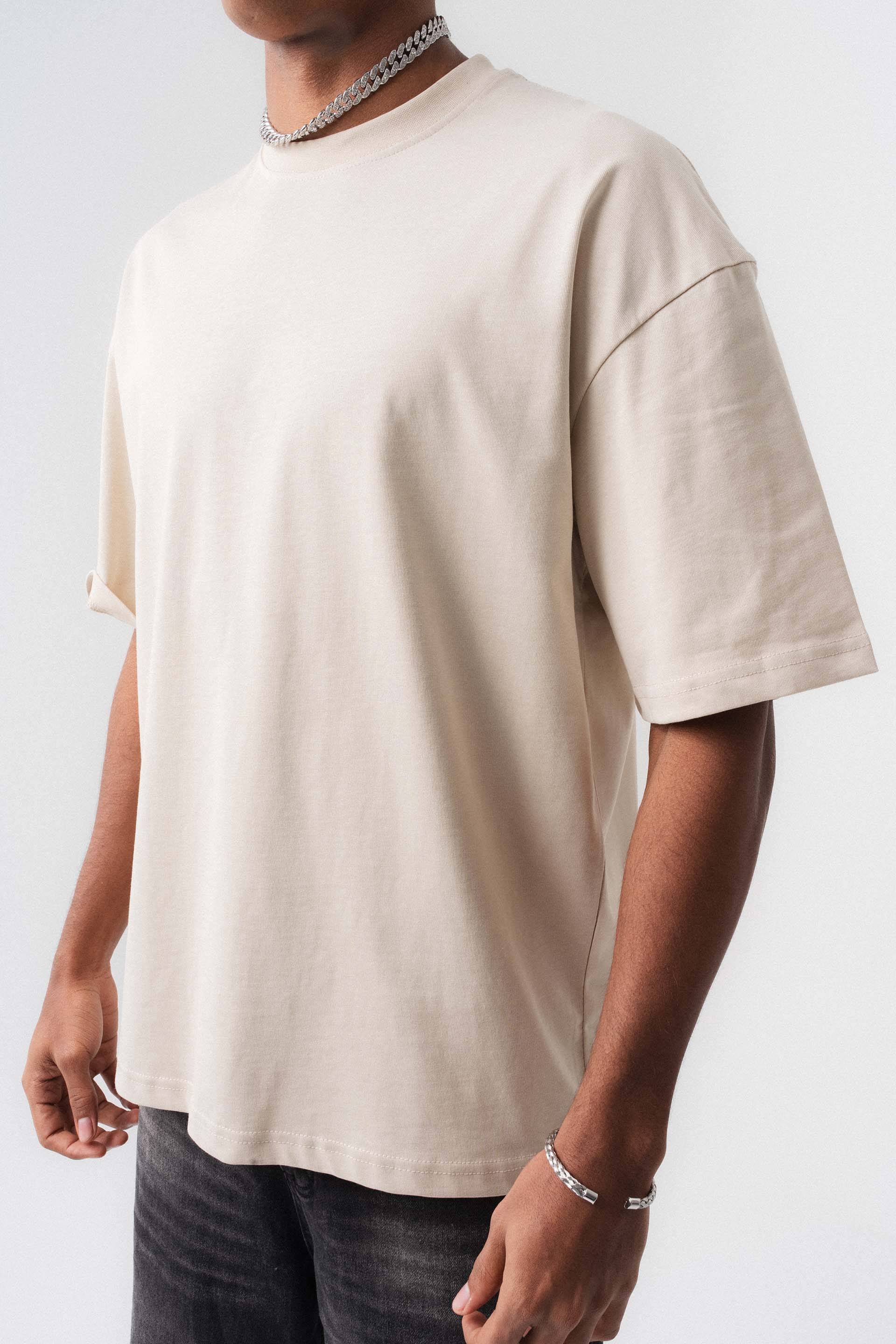 Oversize Basic Kırık Beyaz T-Shirt