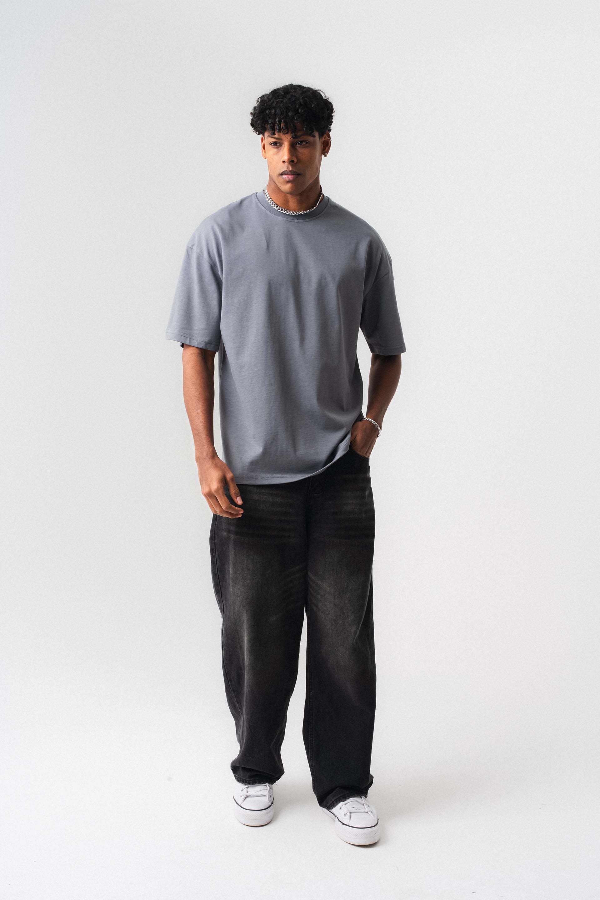 Oversize Basic Gri T-Shirt