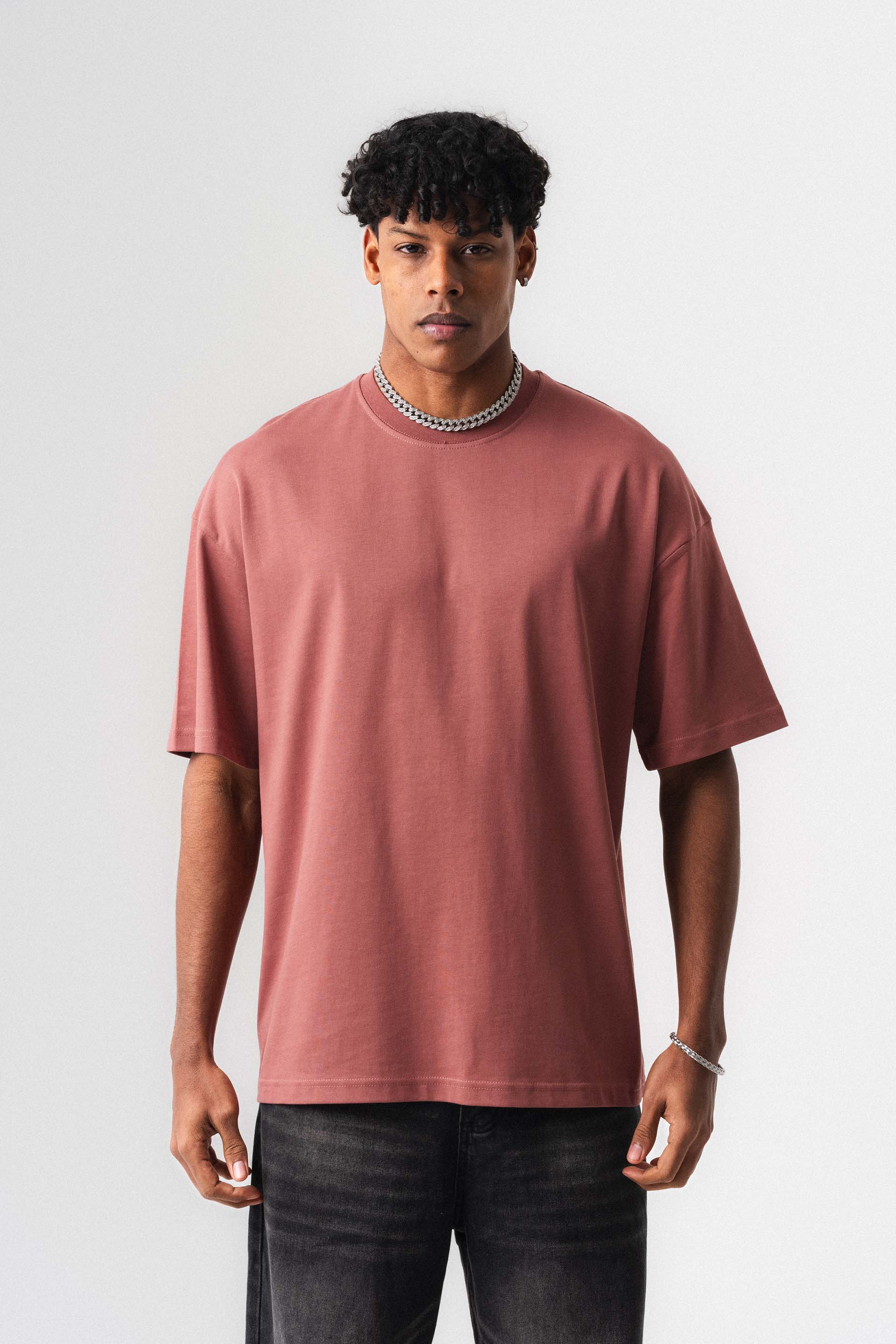 Oversize Basic Gül Kurusu T-Shirt