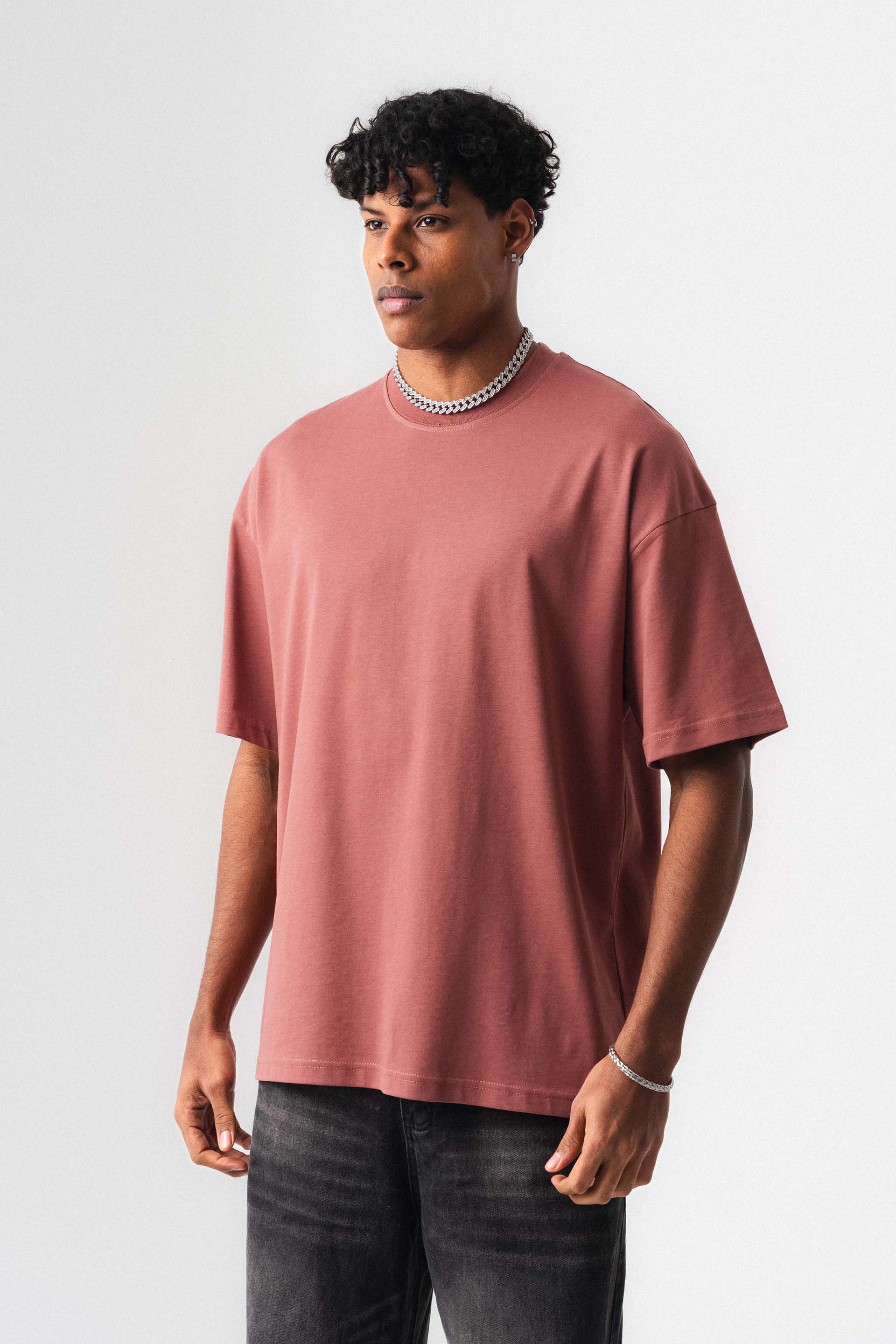 Oversize Basic Gül Kurusu T-Shirt