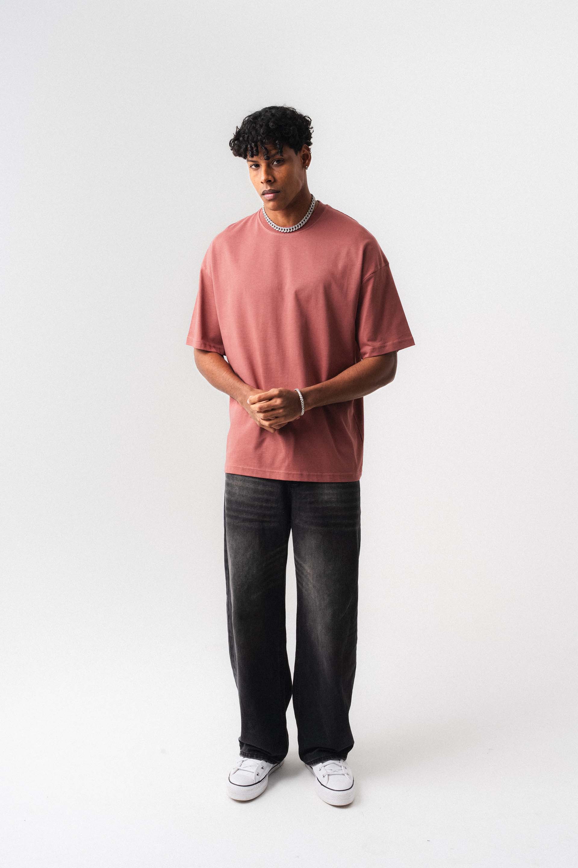 Oversize Basic Gül Kurusu T-Shirt