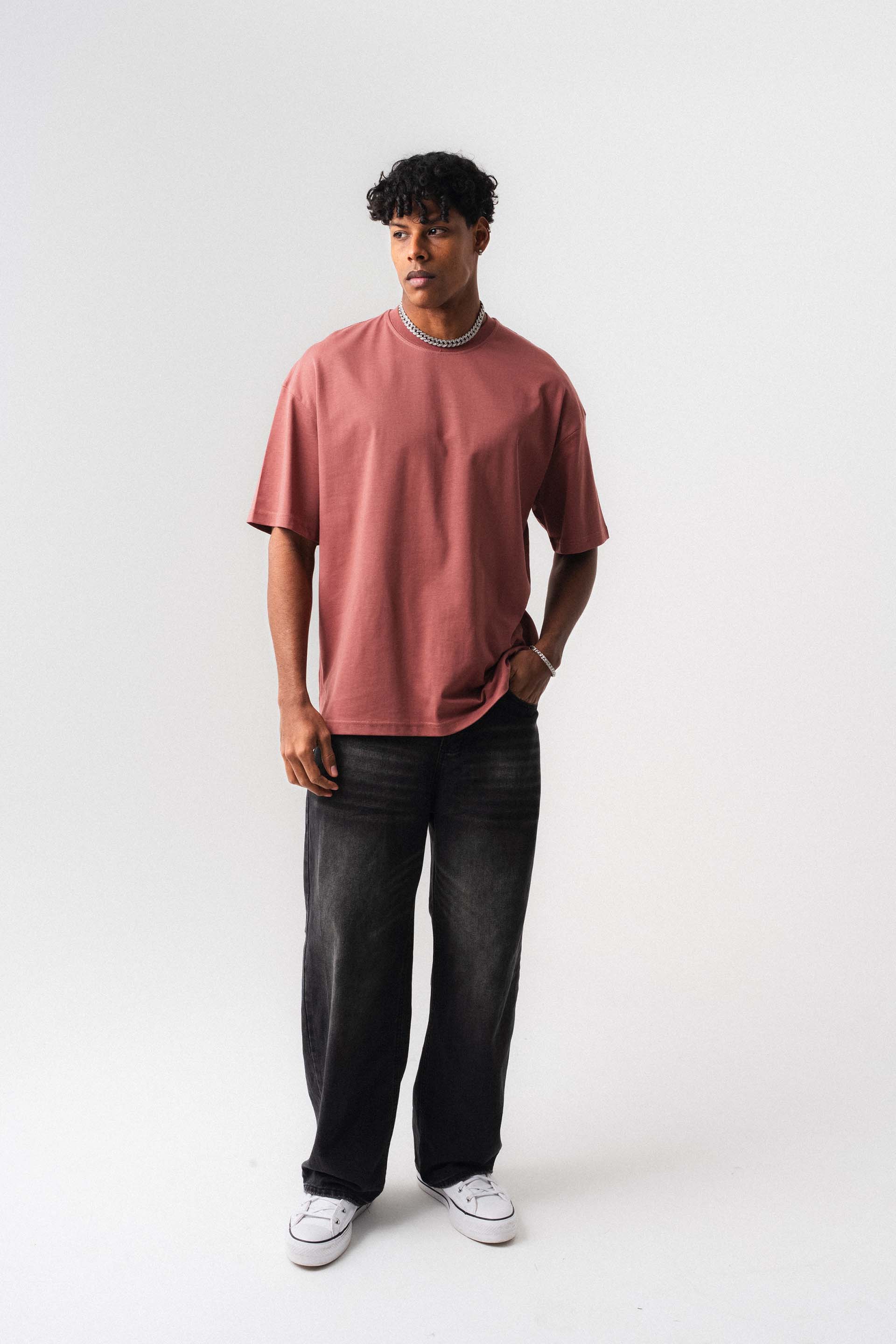 Oversize Basic Gül Kurusu T-Shirt