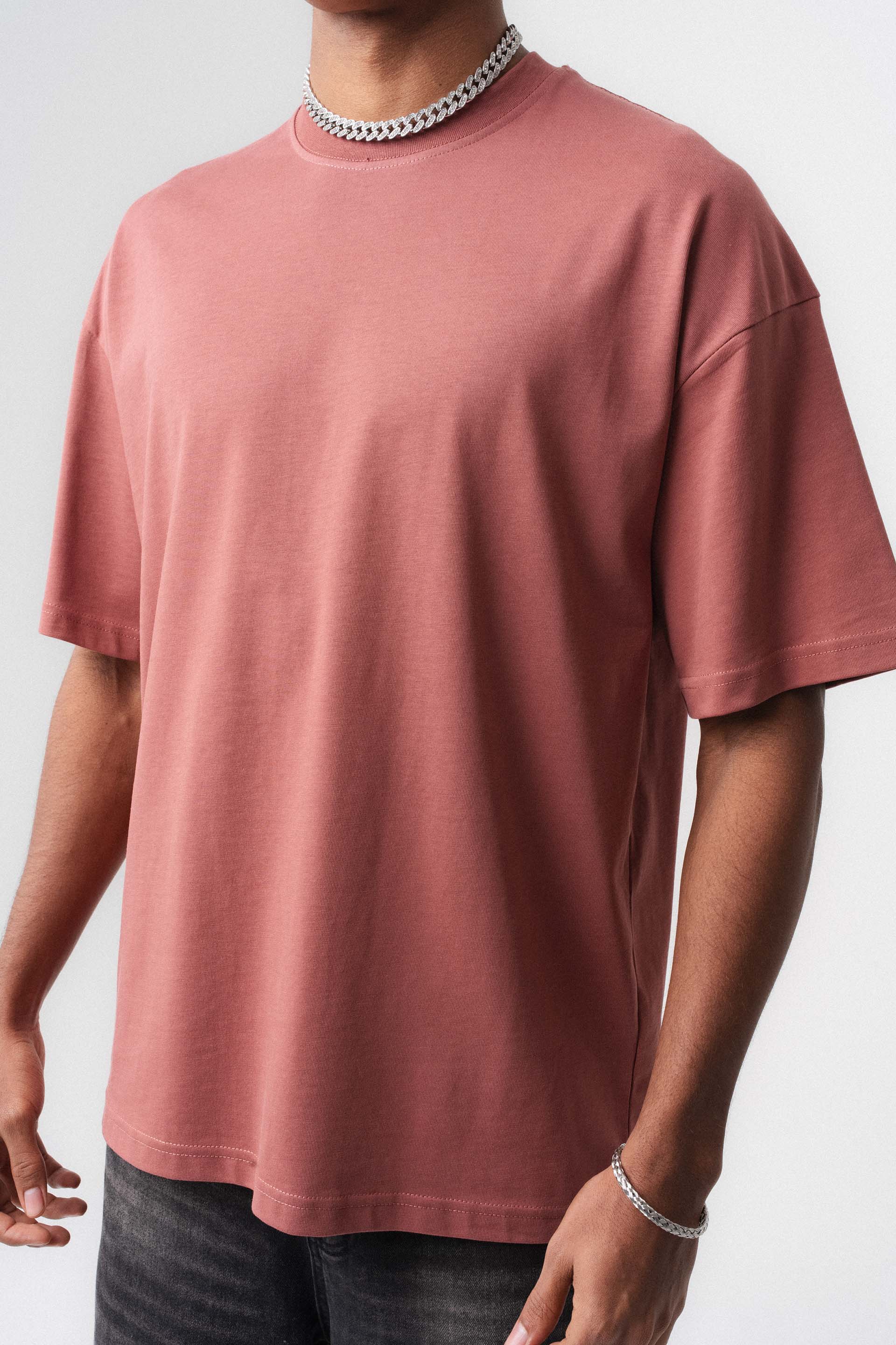 Oversize Basic Gül Kurusu T-Shirt