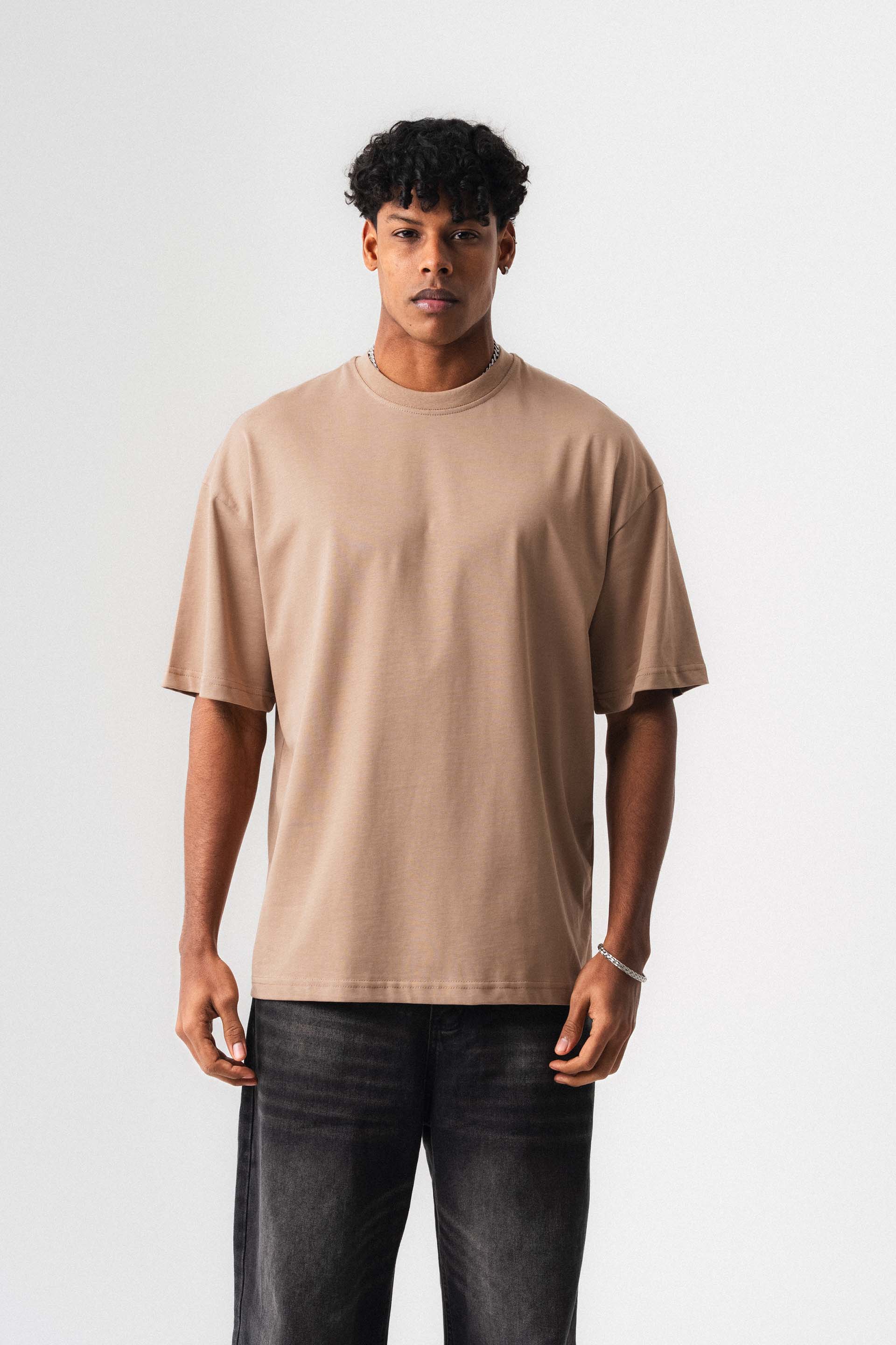 Oversize Basic Açık Bej T-Shirt