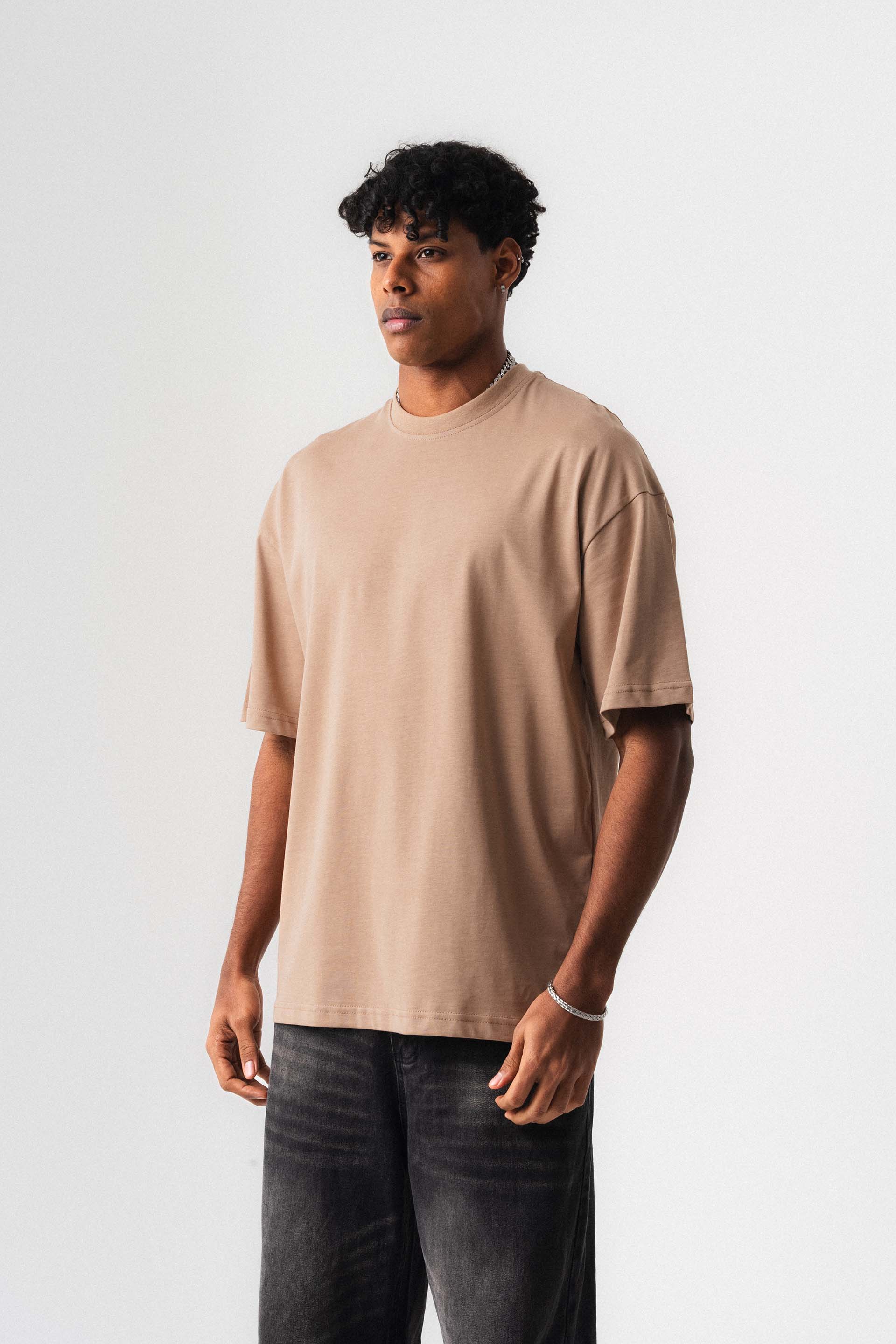 Oversize Basic Açık Bej T-Shirt