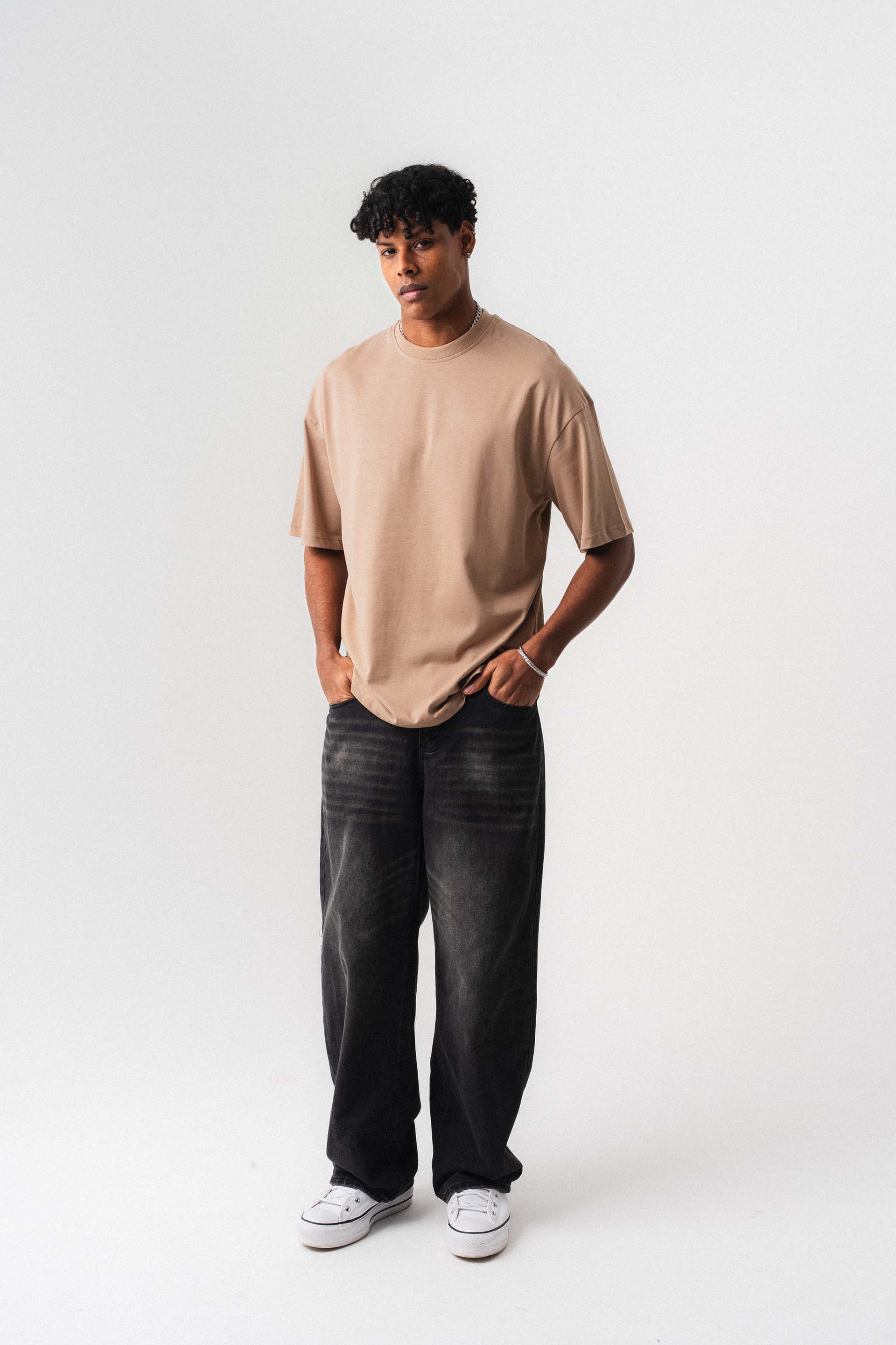 Oversize Basic Açık Bej T-Shirt