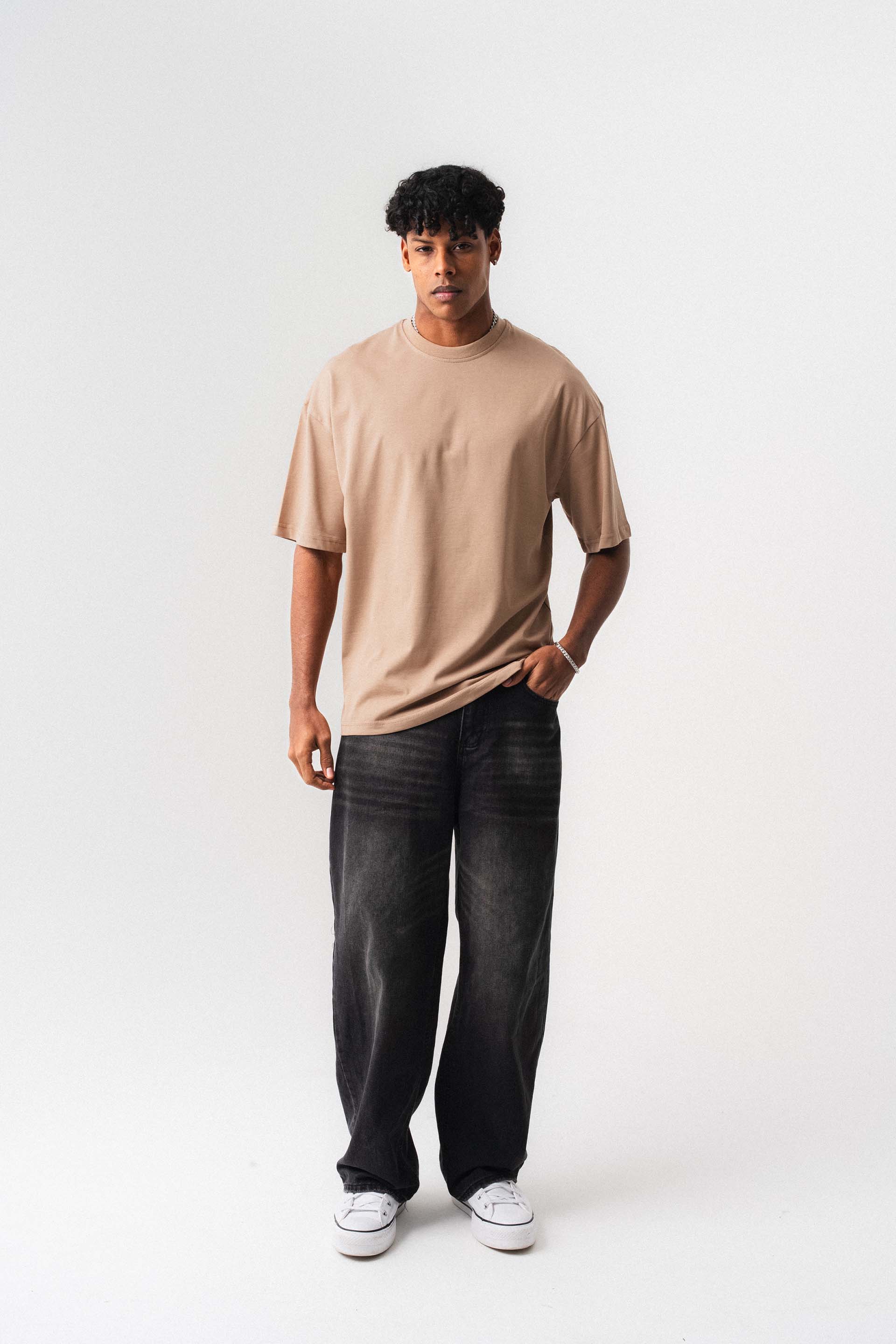 Oversize Basic Açık Bej T-Shirt