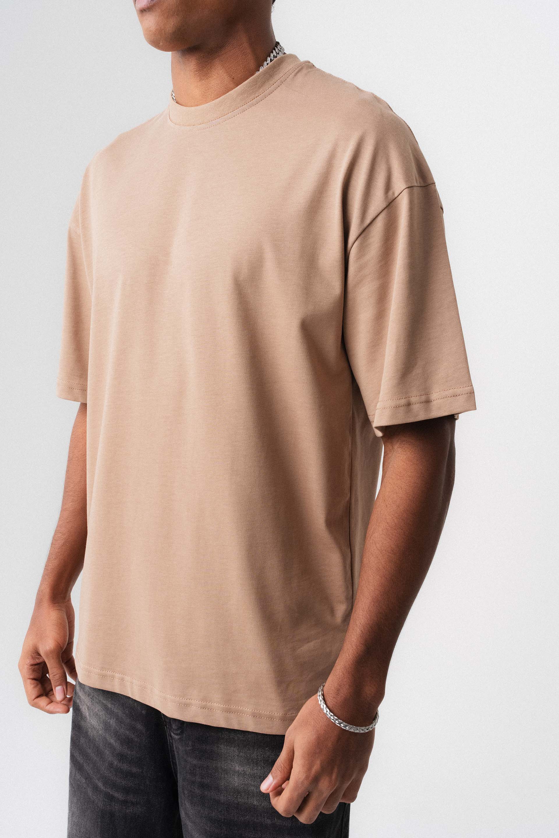 Oversize Basic Açık Bej T-Shirt