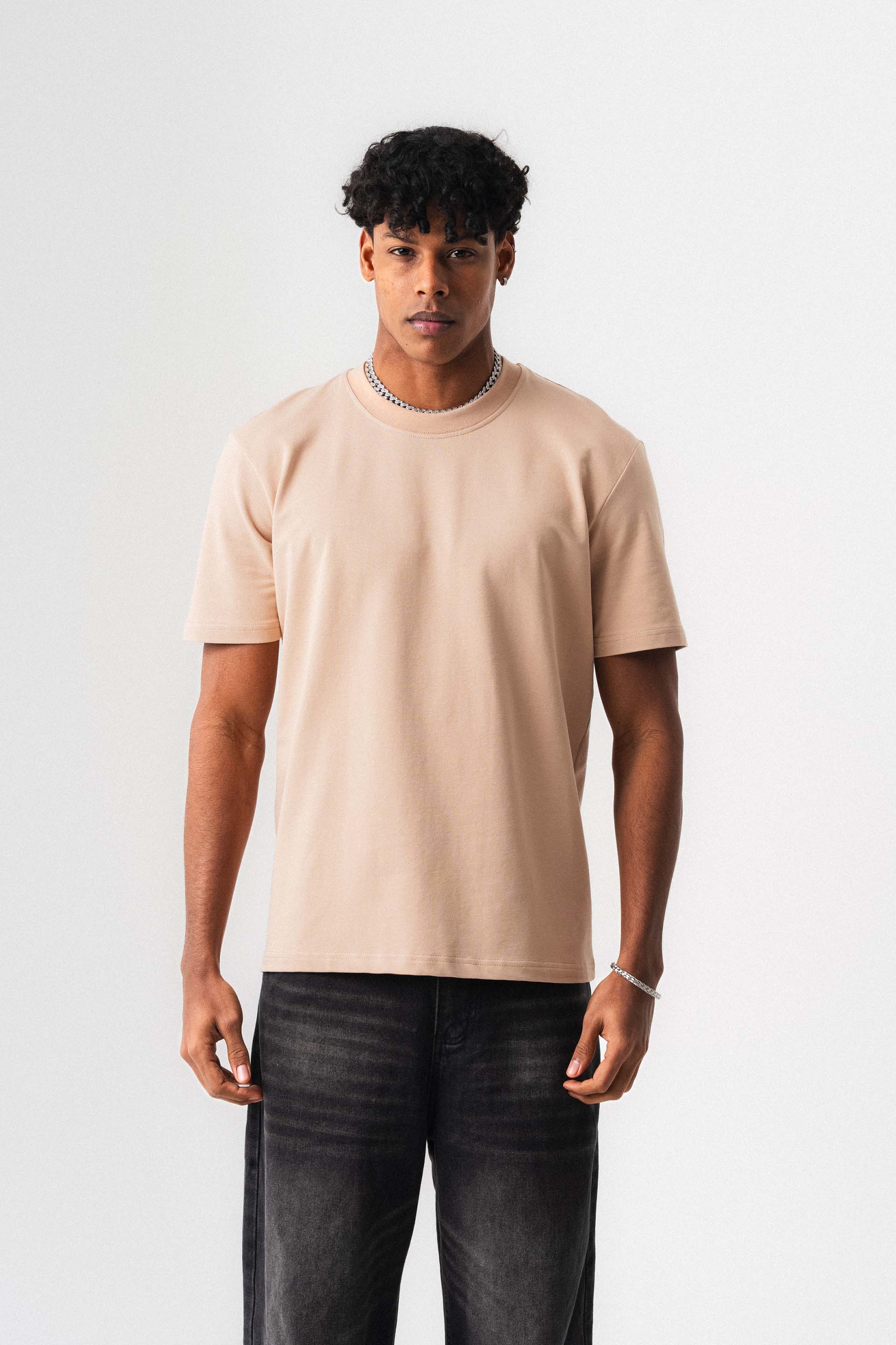 Oversize Basic Açık Bej T-Shirt