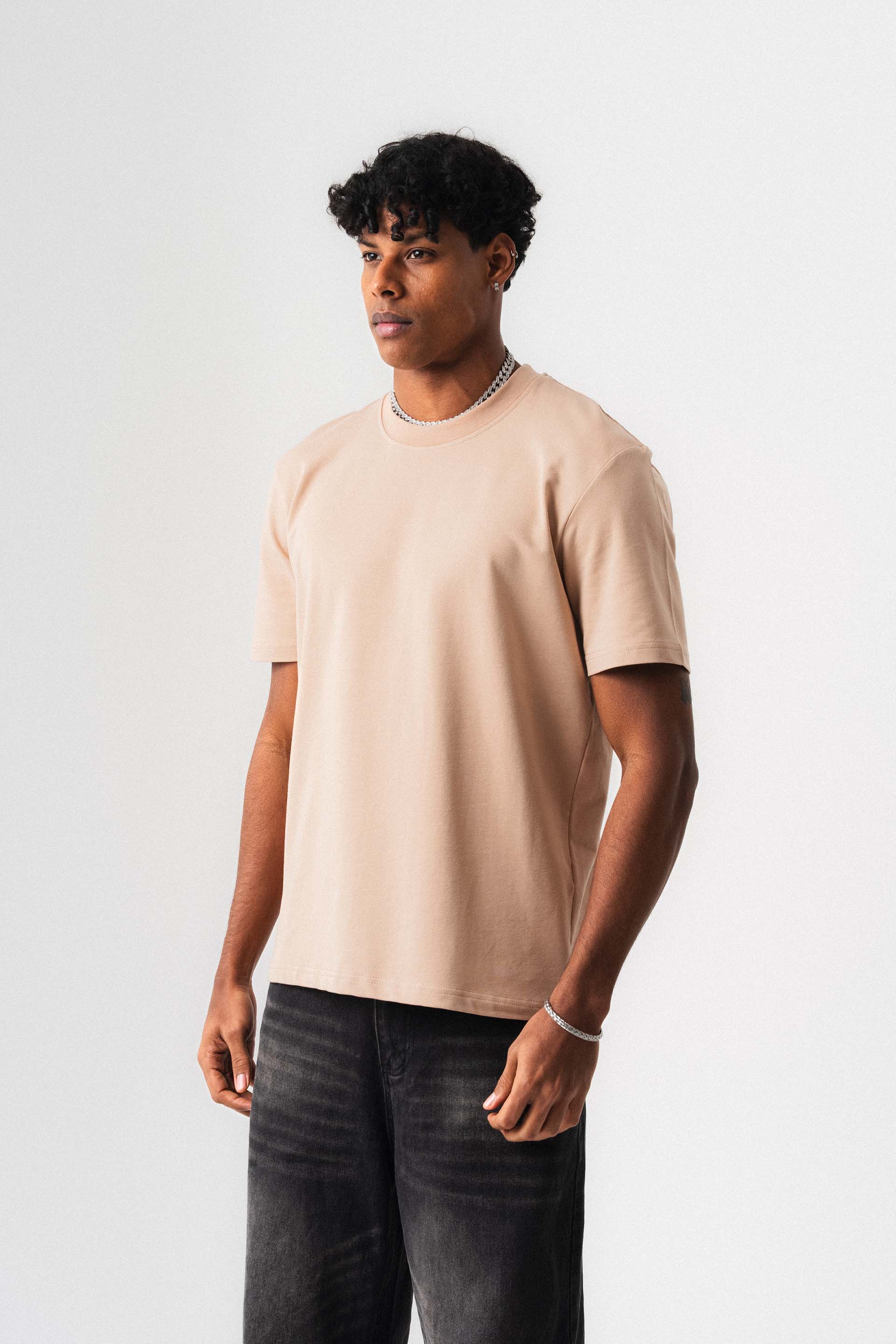Oversize Basic Açık Bej T-Shirt