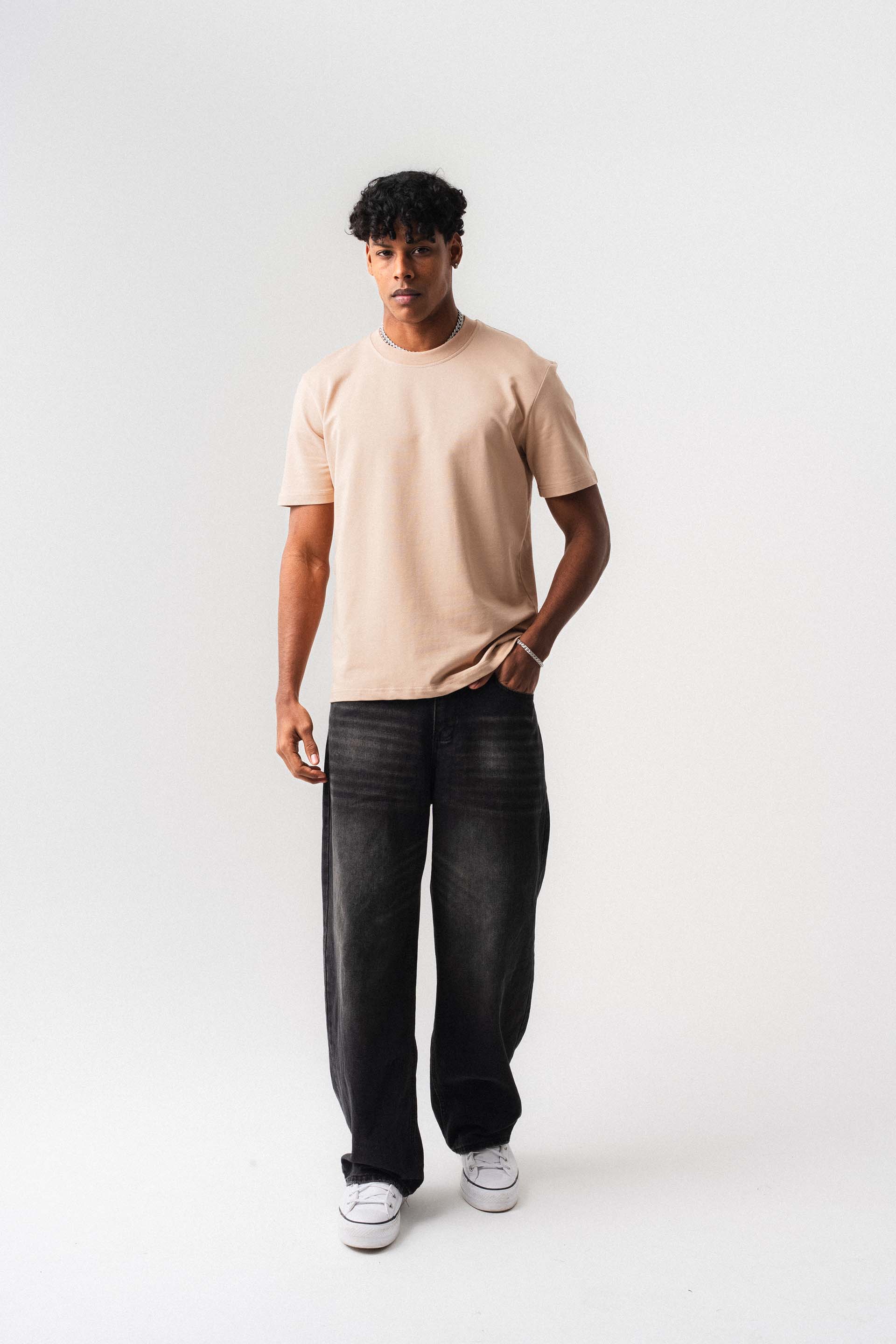Oversize Basic Açık Bej T-Shirt