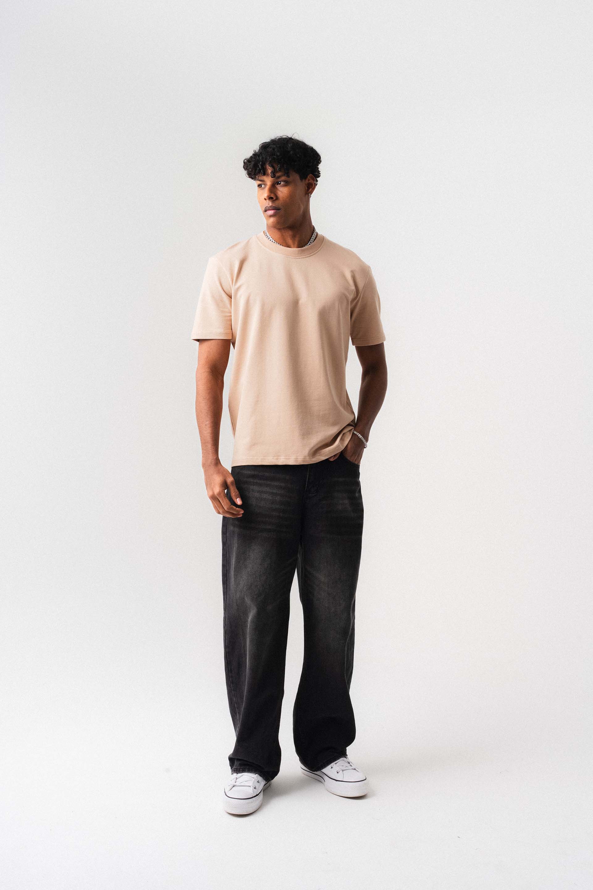 Oversize Basic Açık Bej T-Shirt
