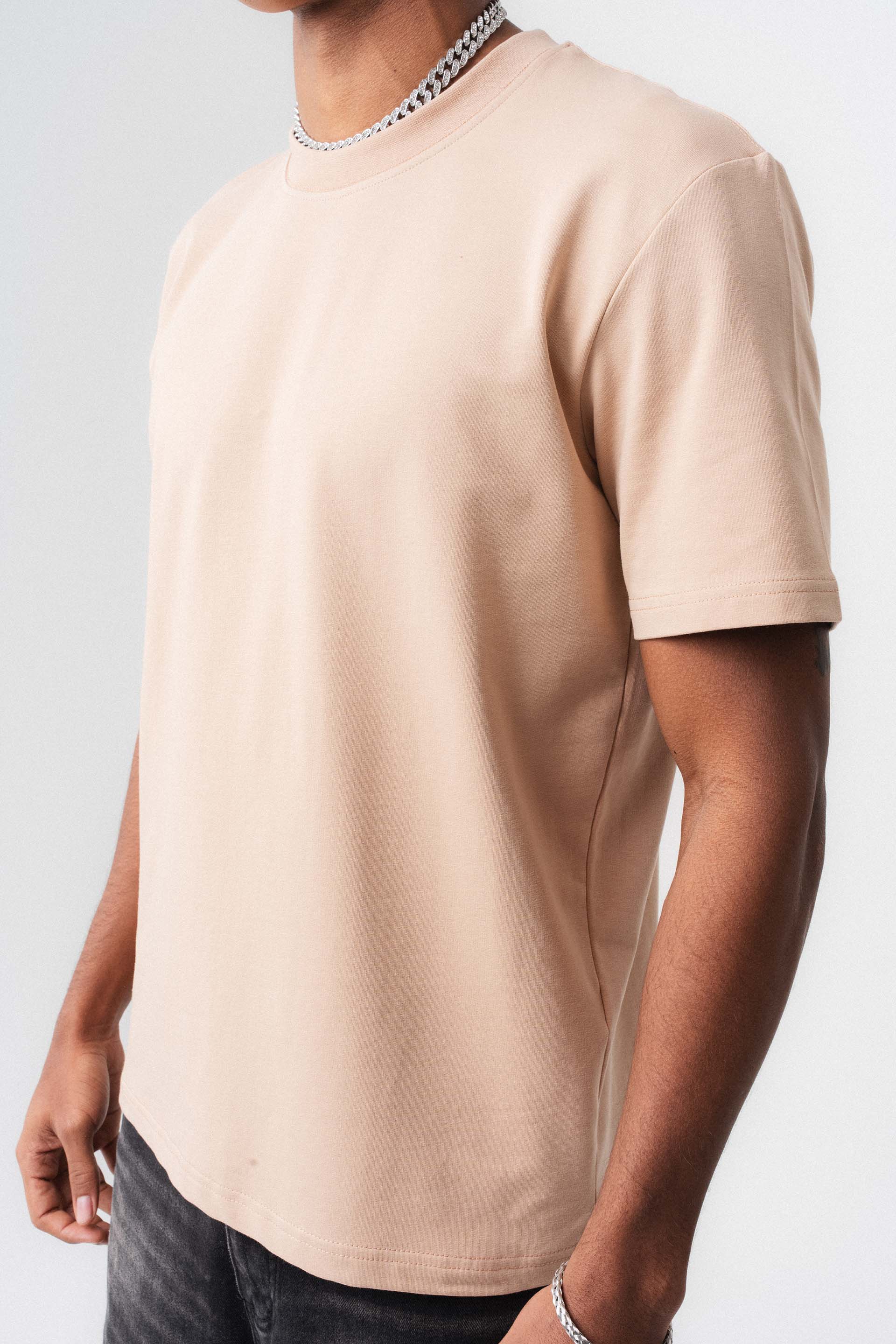 Oversize Basic Açık Bej T-Shirt