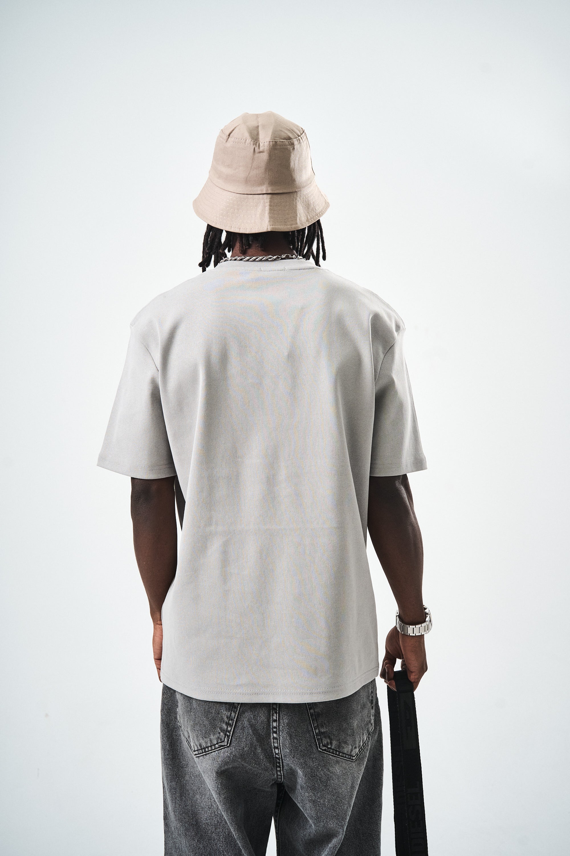 Oversize Gri Düz Basic T-Shirt