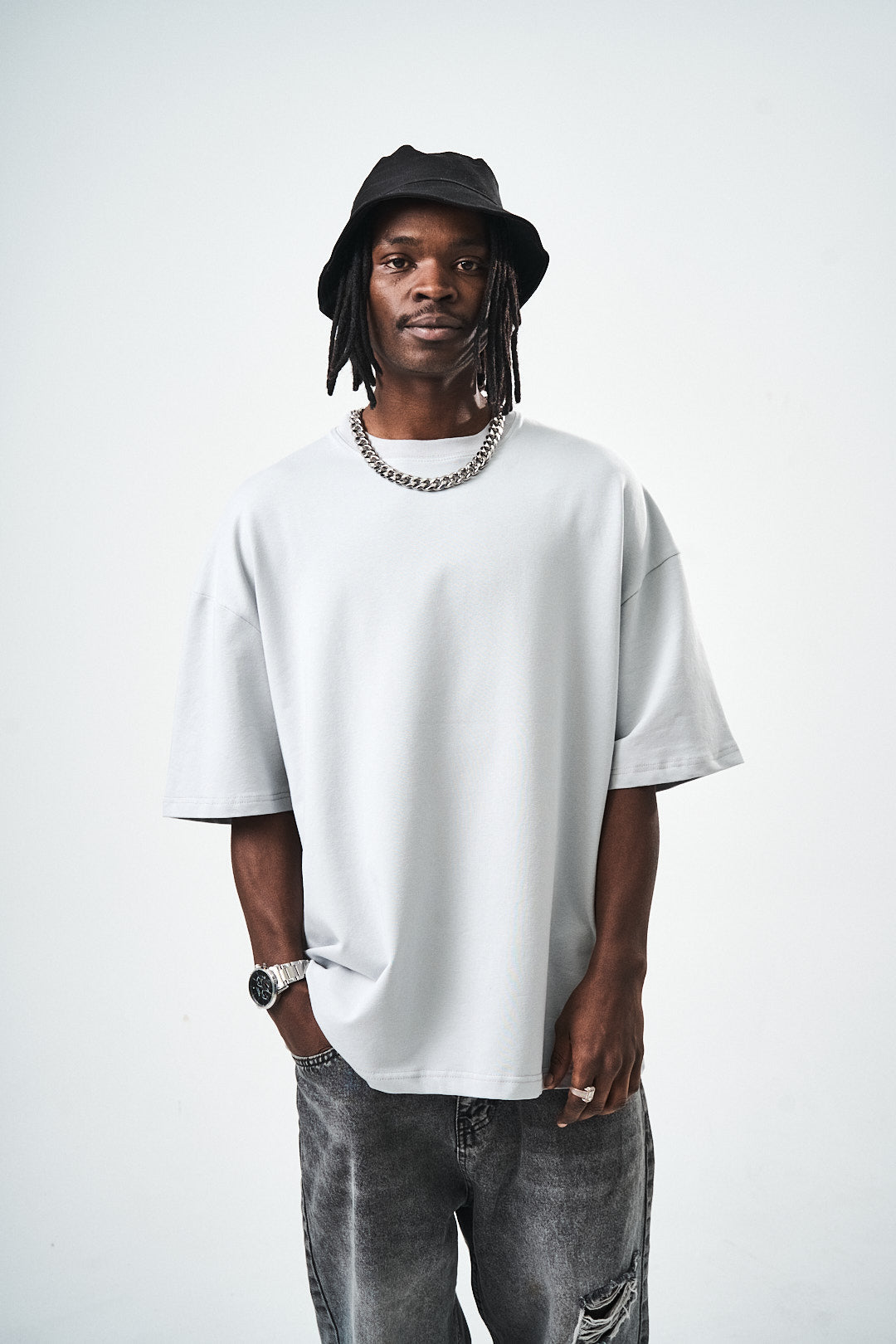 Oversize Gri Fit Basic T-Shirt