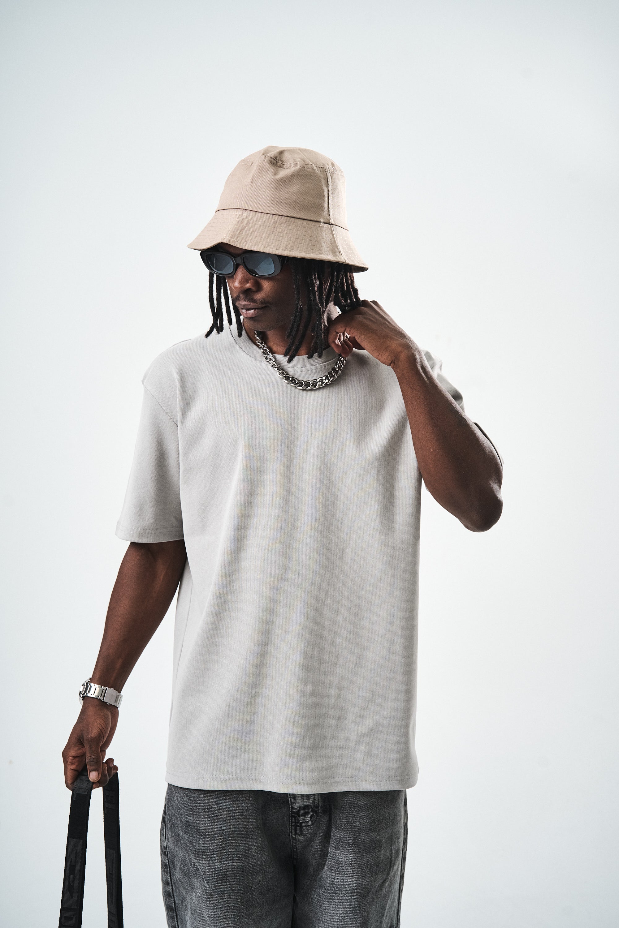 Oversize Gri Düz Basic T-Shirt