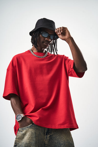 Oversize Red Fit Basic T-Shirt