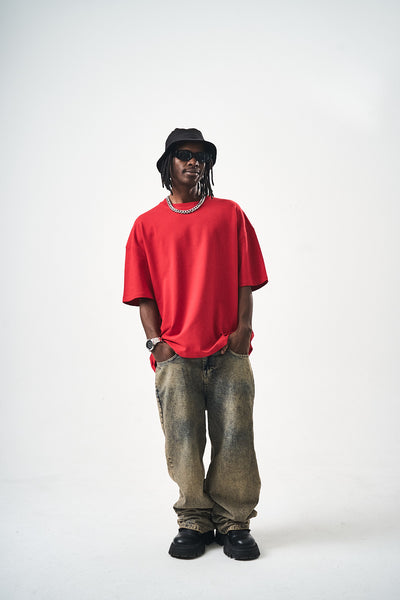 Oversize Red Fit Basic T-Shirt