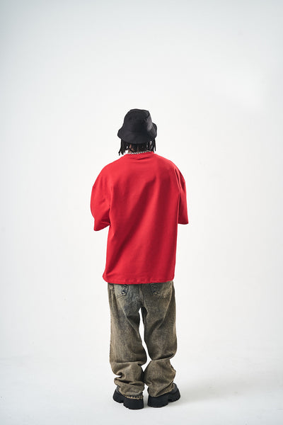 Oversize Red Fit Basic T-Shirt