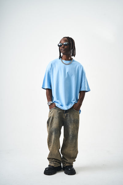 Oversize Blue Fit Basic T-Shirt
