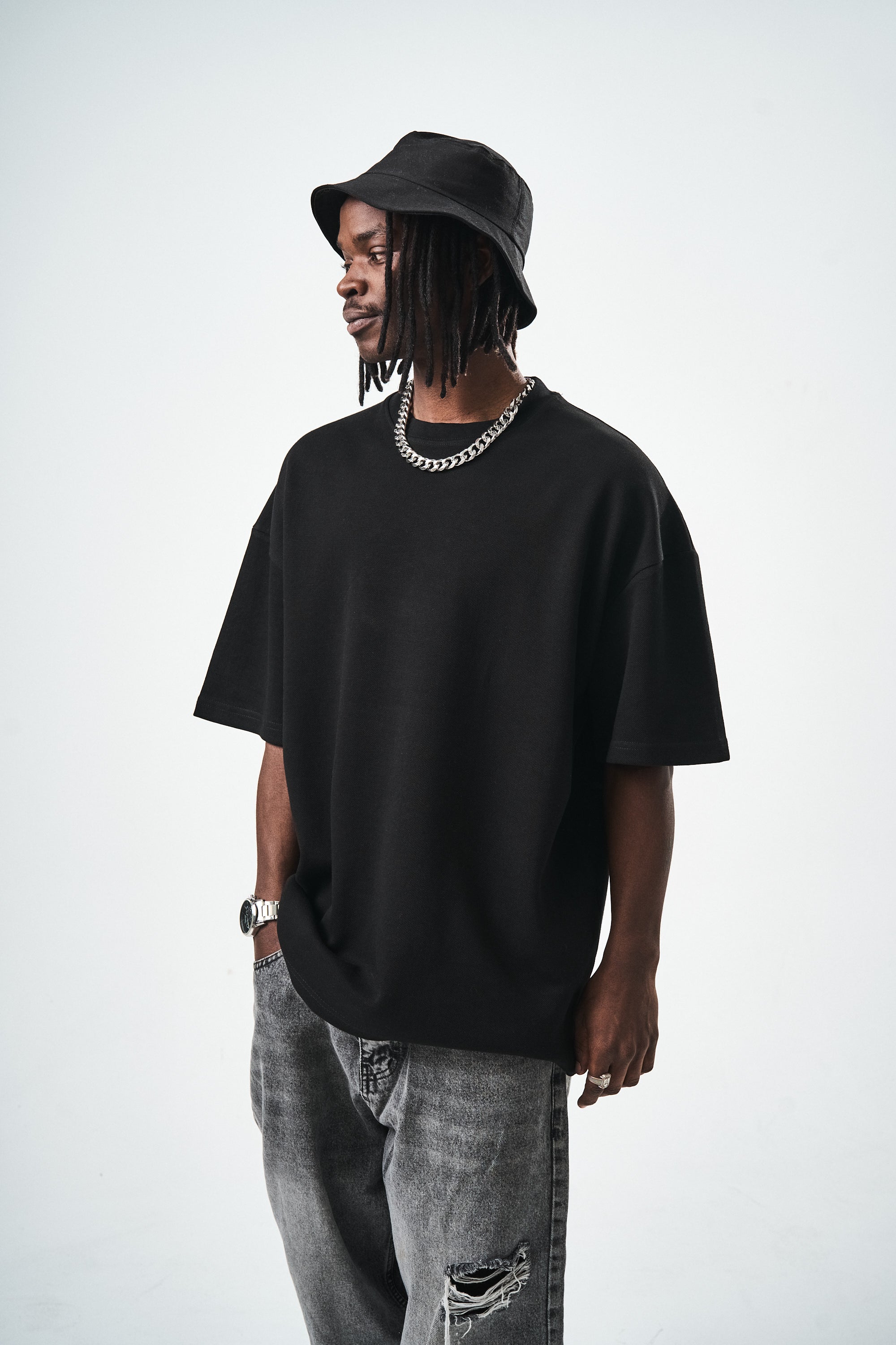 Oversize Siyah Düz Basic T-Shirt