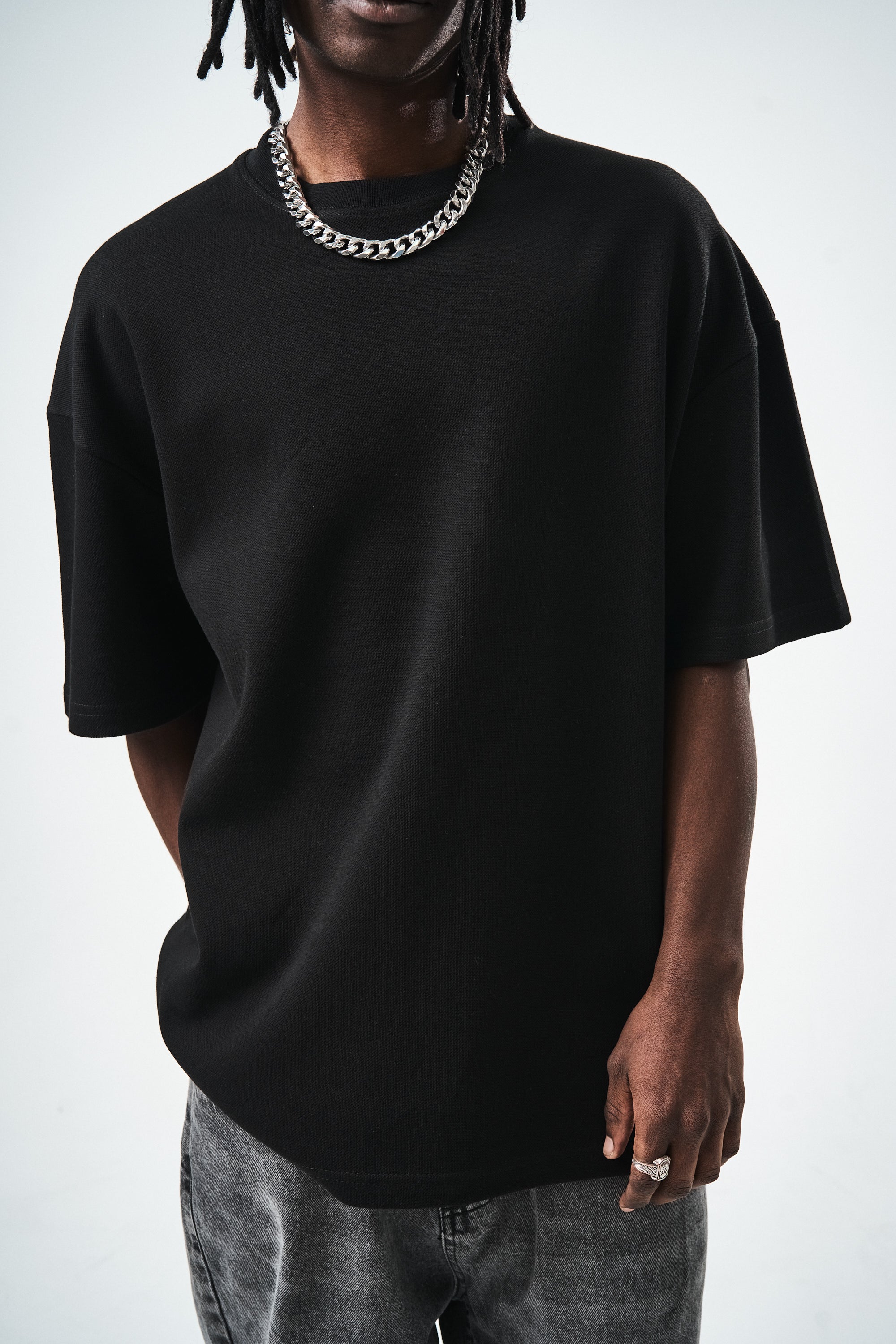 Oversize Siyah Düz Basic T-Shirt