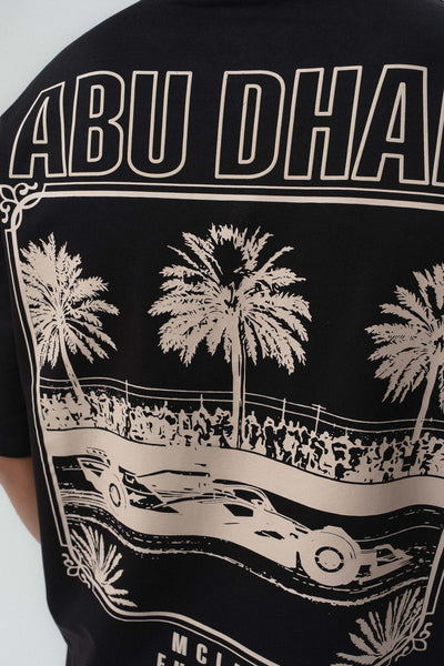 Abu Dabi Gold Kabartma Desenli Siyah Oversize Baskılı T-Shirt