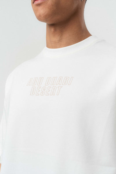 Abu Dabi Gold Kabartma Desenli Beyaz Oversize Baskılı T-Shirt