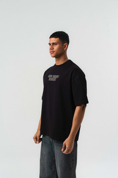 Abu Dabi Gold Kabartma Desenli Siyah Oversize Baskılı T-Shirt