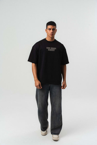 Abu Dabi Gold Kabartma Desenli Siyah Oversize Baskılı T-Shirt