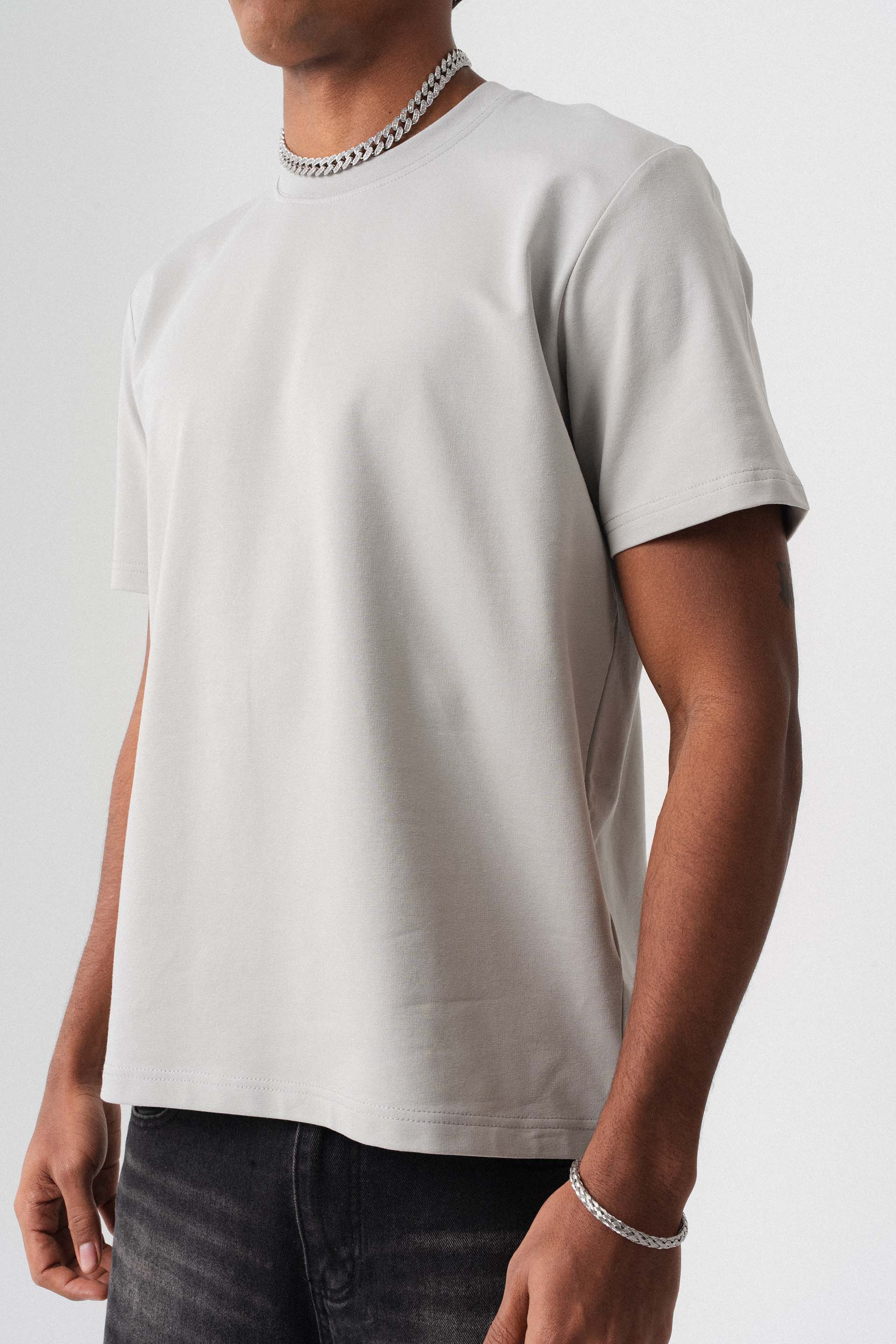 Oversize Basic Açık Gri T-Shirt